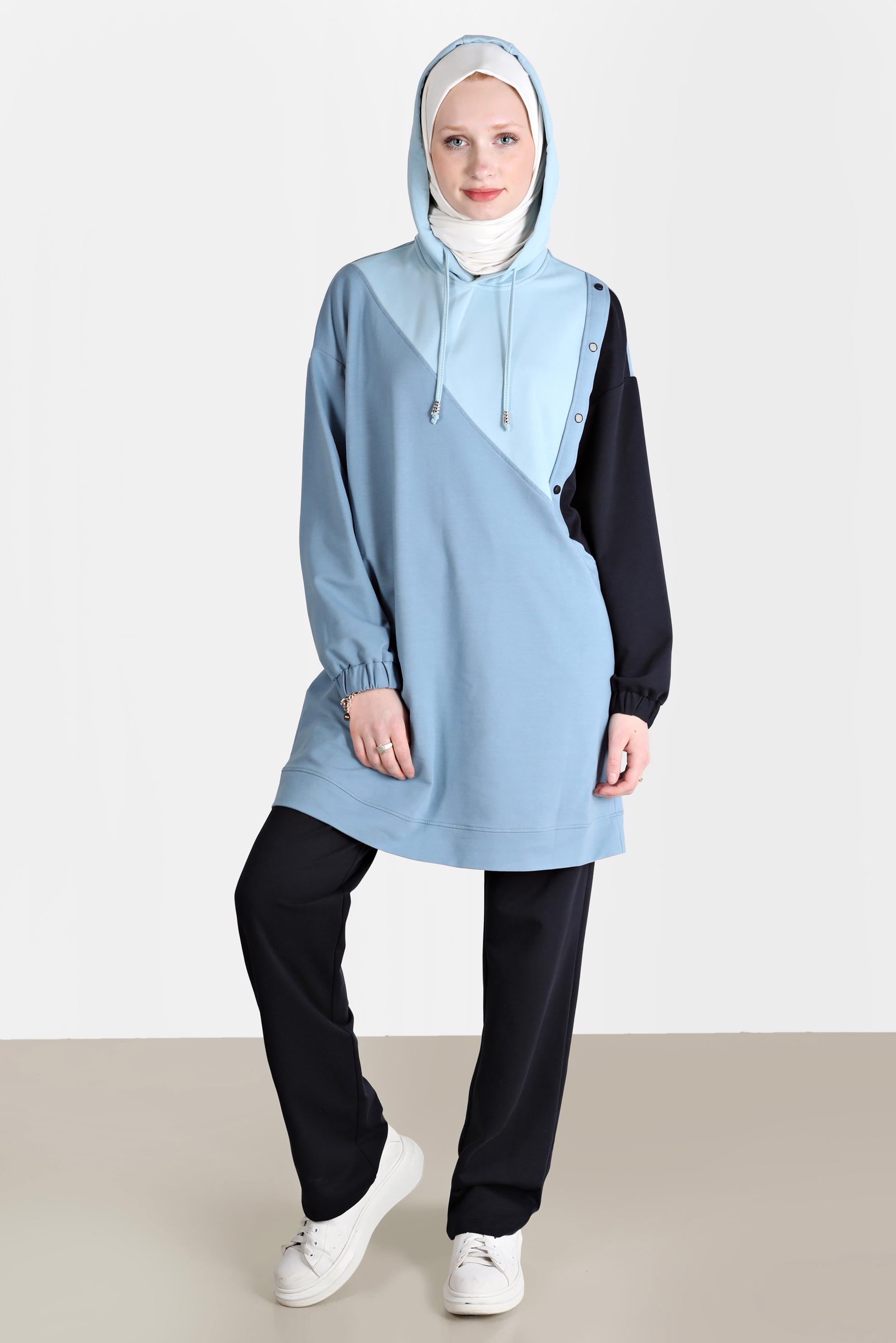 Tesettür giyim LACİVERT ÇOK RENKLİ KAPÜŞONLU İKİLİ PANT. EŞOFMAN TAKIMI 42656 