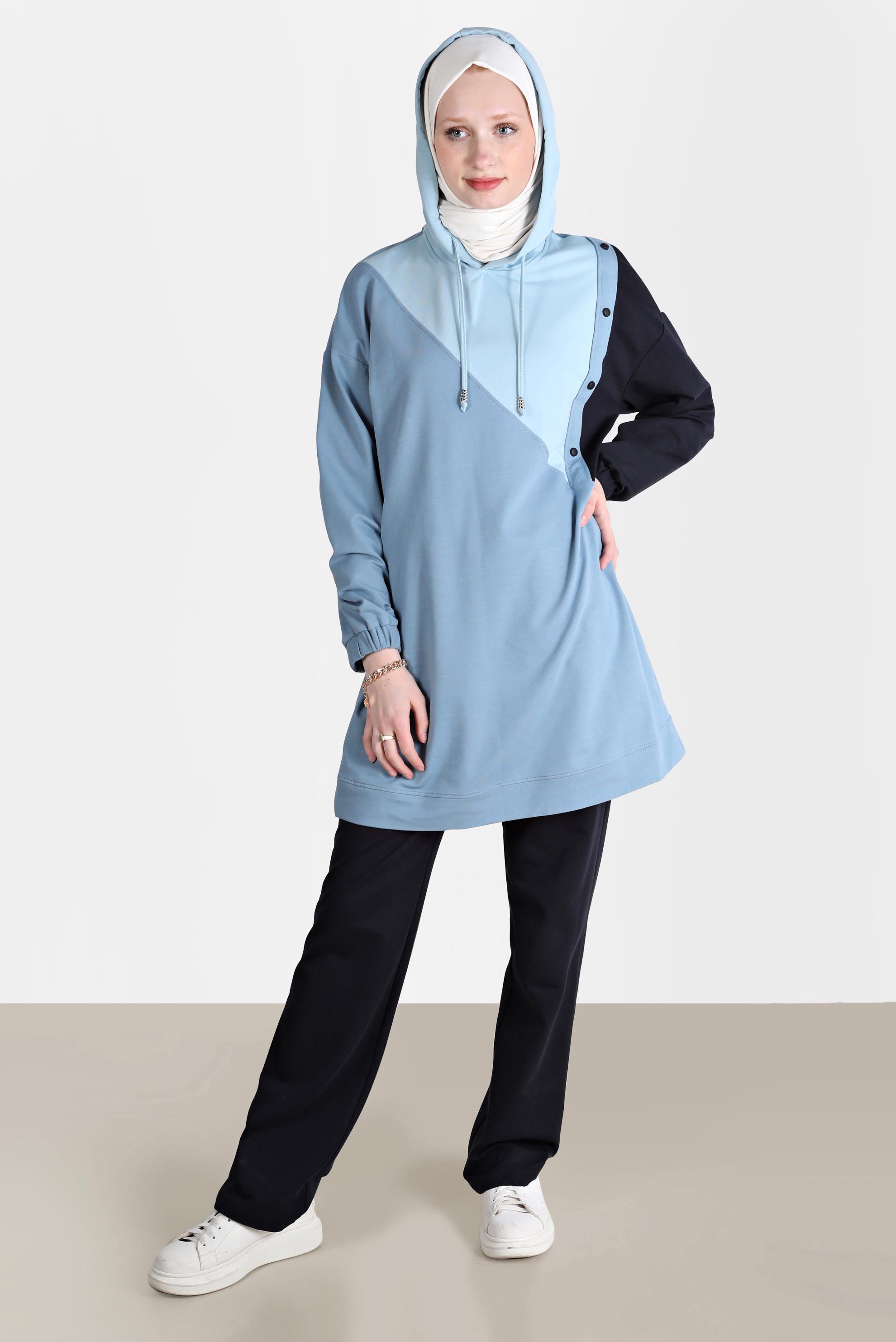 Tesettür giyim LACİVERT ÇOK RENKLİ KAPÜŞONLU İKİLİ PANT. EŞOFMAN TAKIMI 42656 