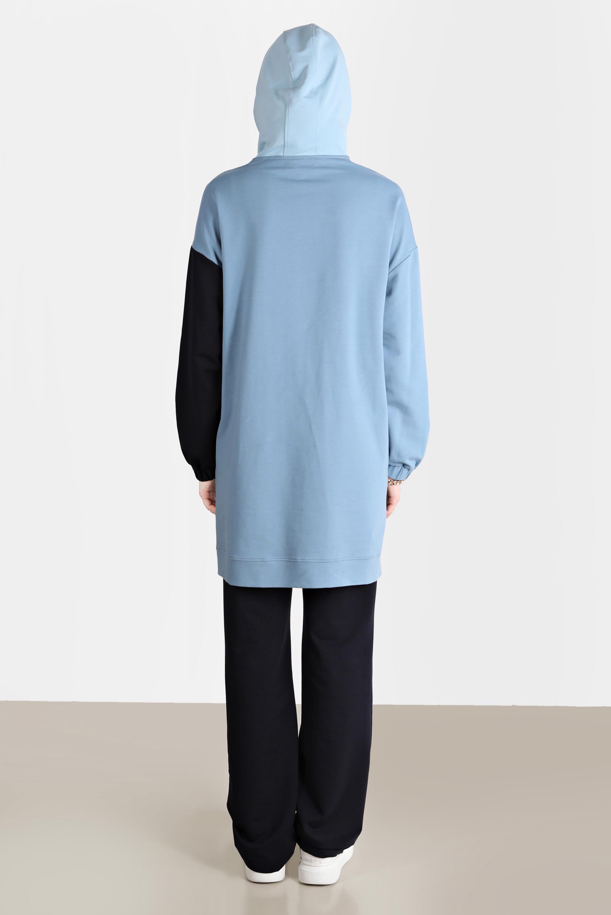 Tesettür giyim LACİVERT ÇOK RENKLİ KAPÜŞONLU İKİLİ PANT. EŞOFMAN TAKIMI 42656 