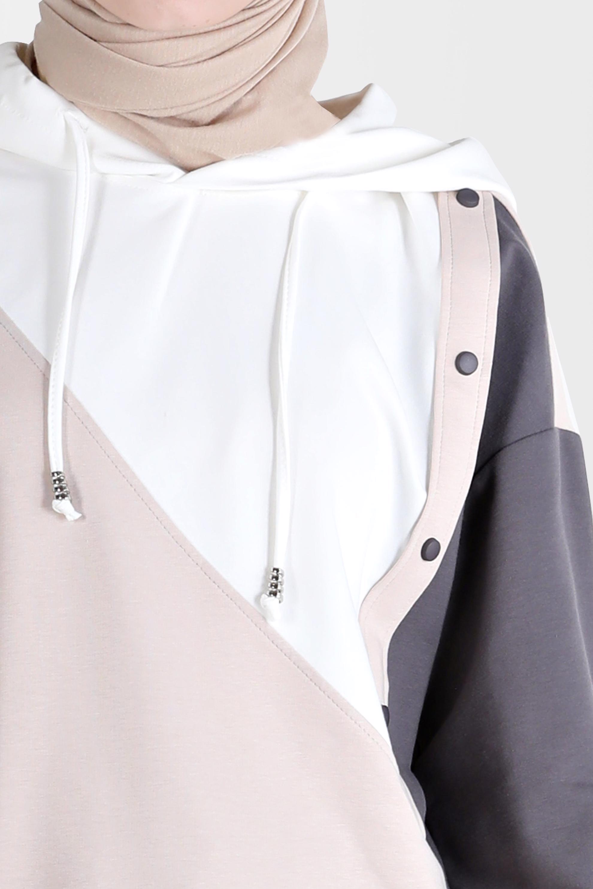 Tesettür giyim GRİ ÇOK RENKLİ KAPÜŞONLU İKİLİ PANT. EŞOFMAN TAKIMI 42656 