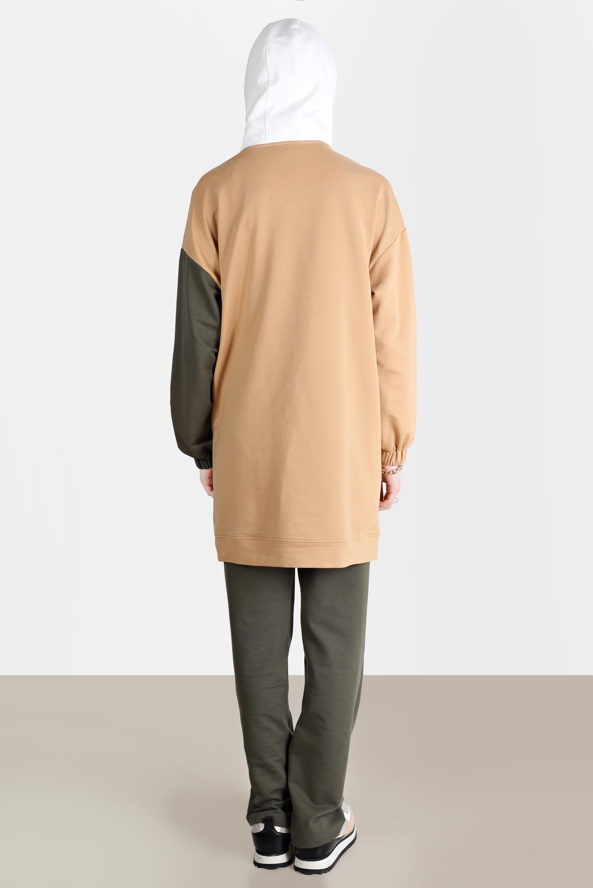 Tesettür giyim HAKİ ÇOK RENKLİ KAPÜŞONLU İKİLİ PANT. EŞOFMAN TAKIMI 42656 