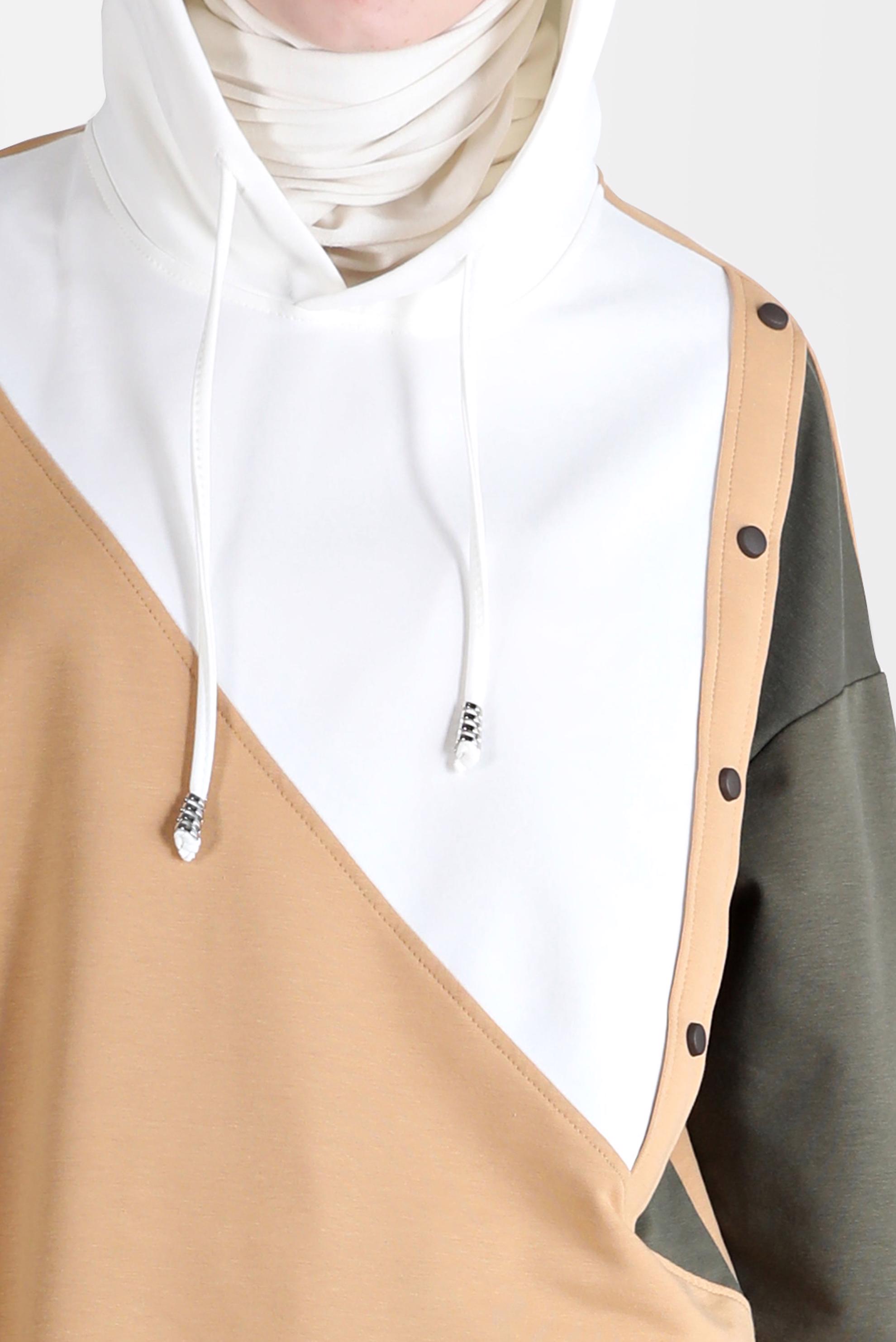 Tesettür giyim HAKİ ÇOK RENKLİ KAPÜŞONLU İKİLİ PANT. EŞOFMAN TAKIMI 42656 