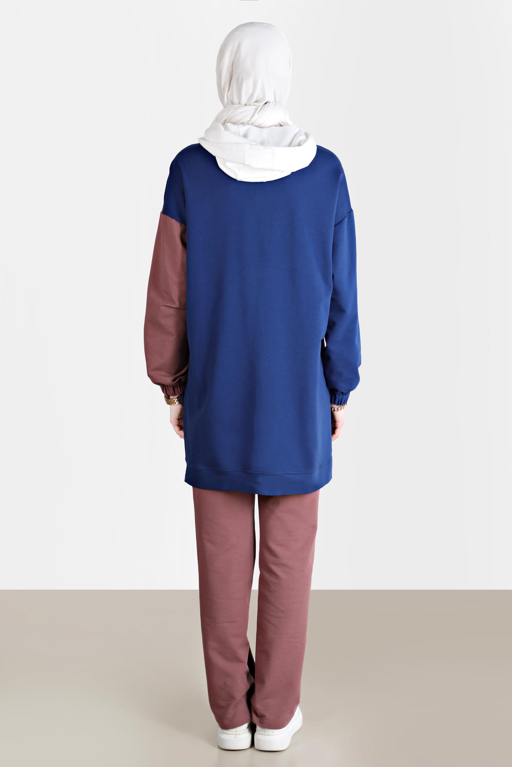 Tesettür giyim PEMBE ÇOK RENKLİ KAPÜŞONLU İKİLİ PANT. EŞOFMAN TAKIMI 42656 