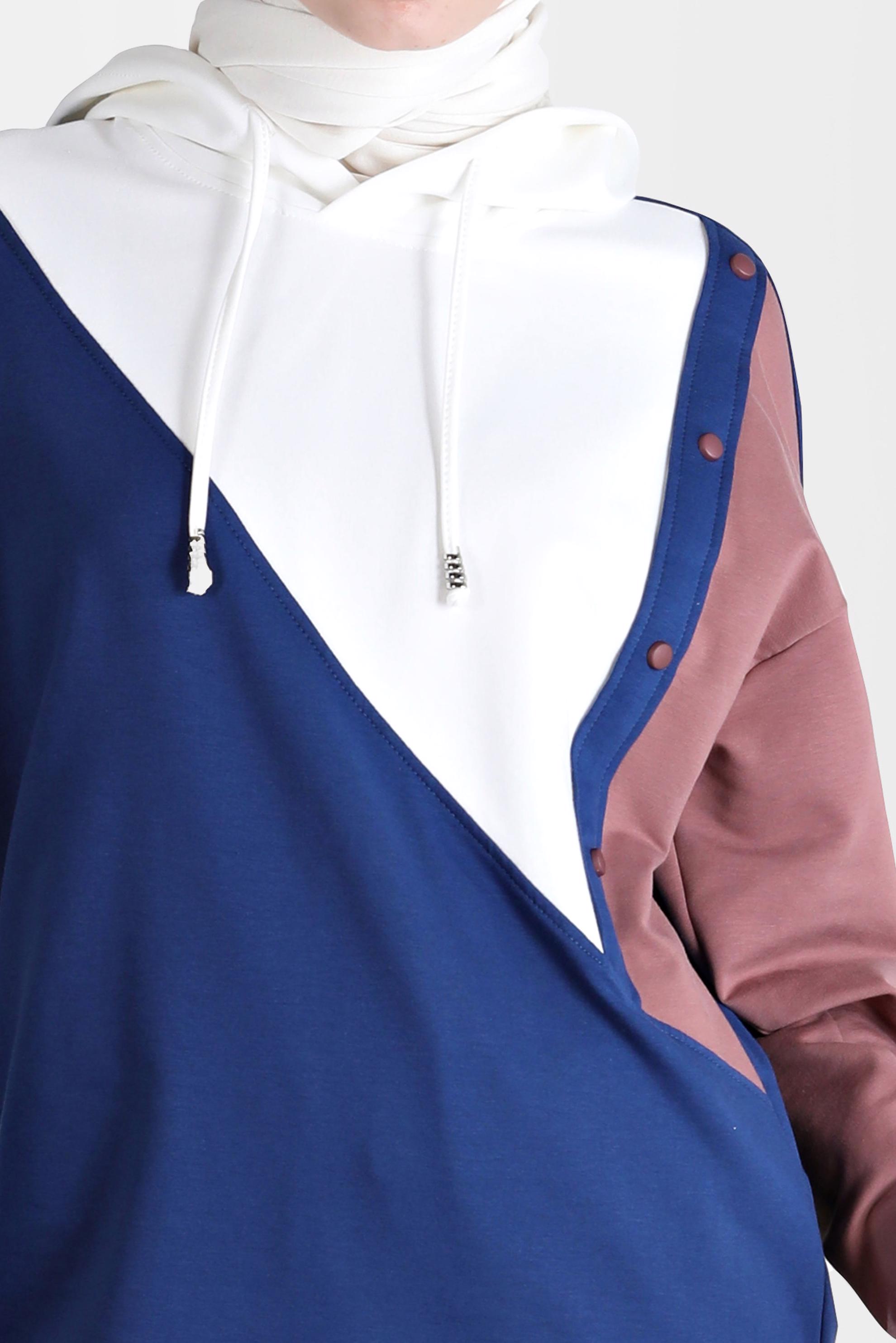 Tesettür giyim PEMBE ÇOK RENKLİ KAPÜŞONLU İKİLİ PANT. EŞOFMAN TAKIMI 42656 