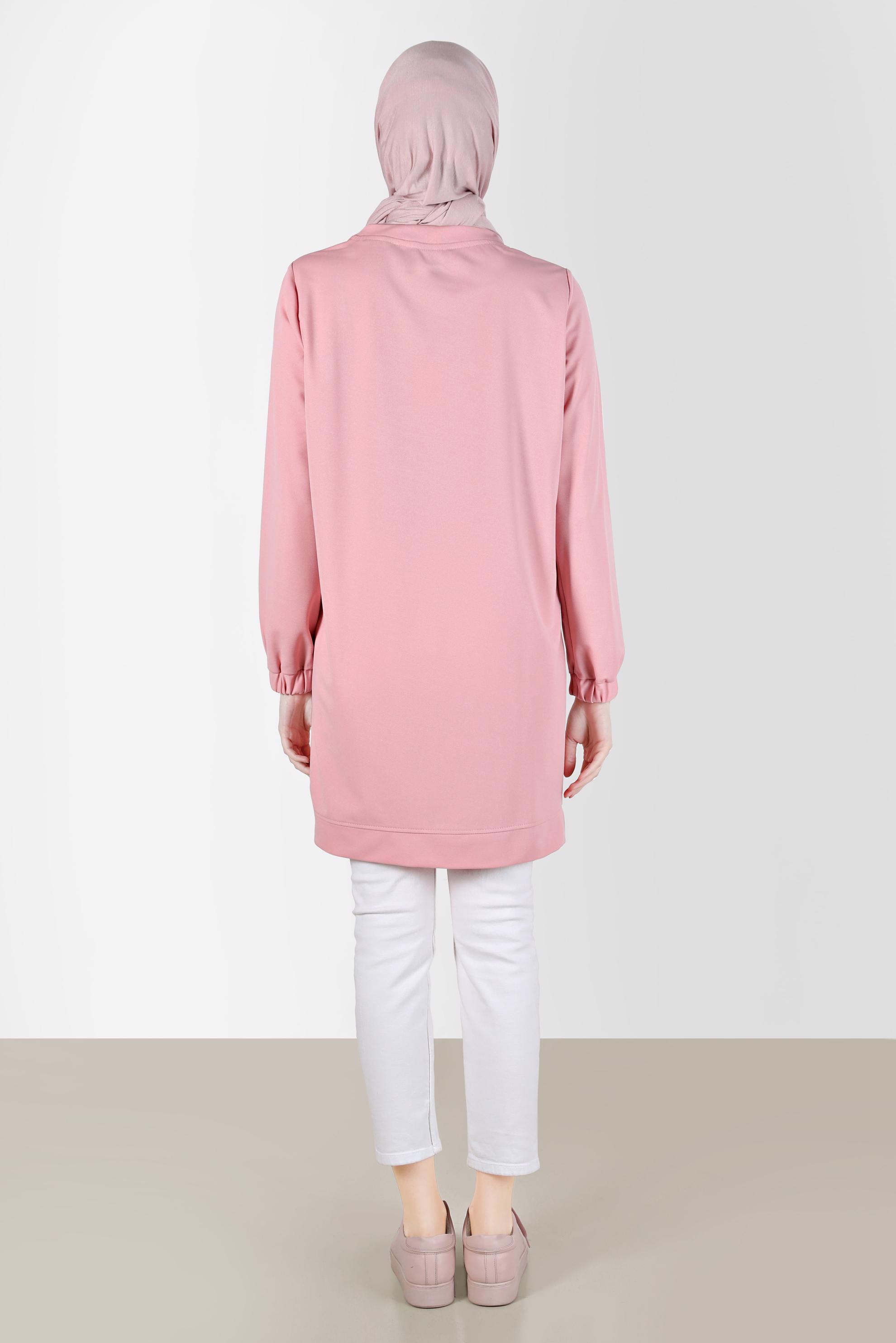 Tesettür giyim PUDRA YAZI DETAYLI BASKILI EŞOFMAN TUNİK 42660 