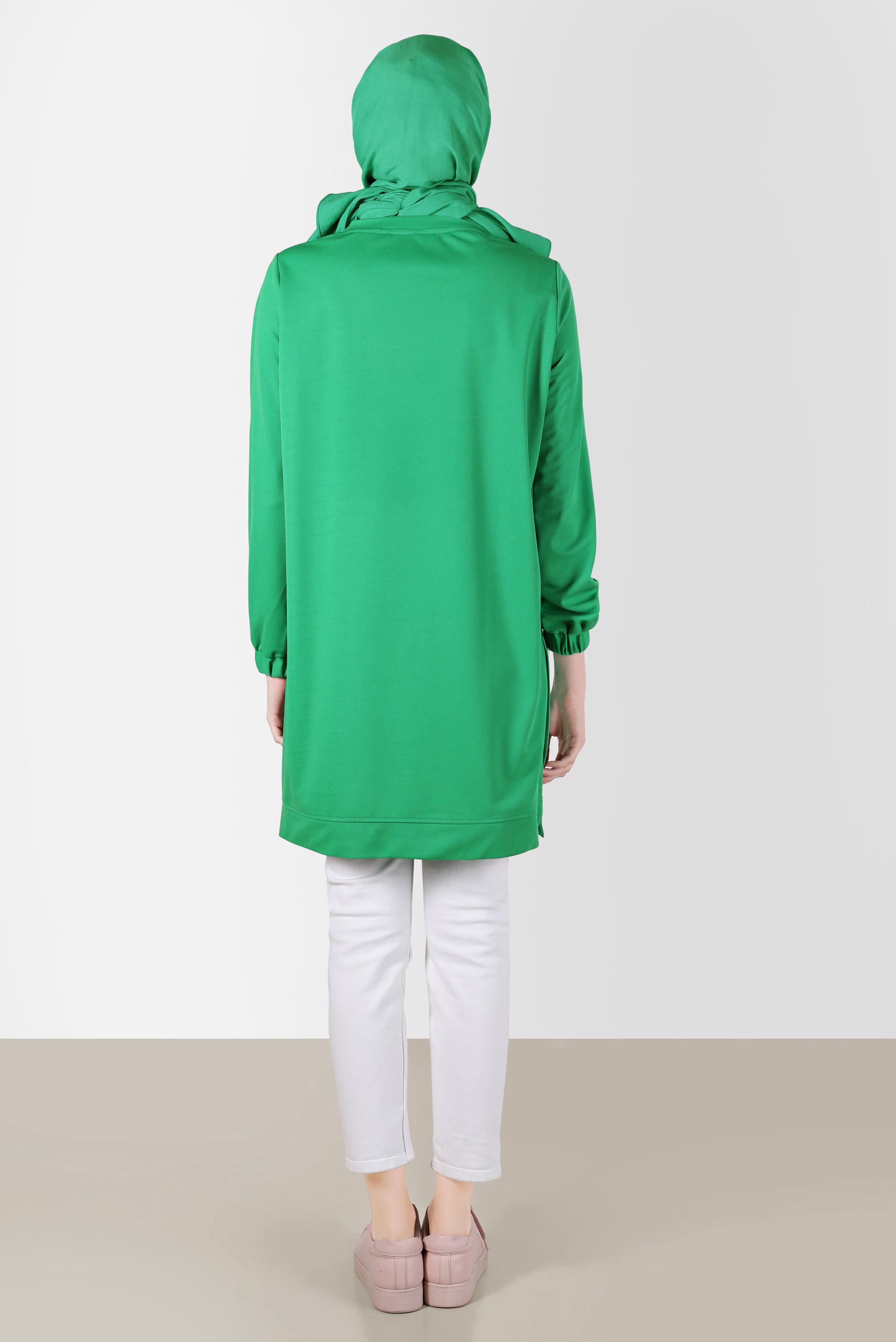 Tesettür giyim YEŞİL YAZI DETAYLI BASKILI EŞOFMAN TUNİK 42660 