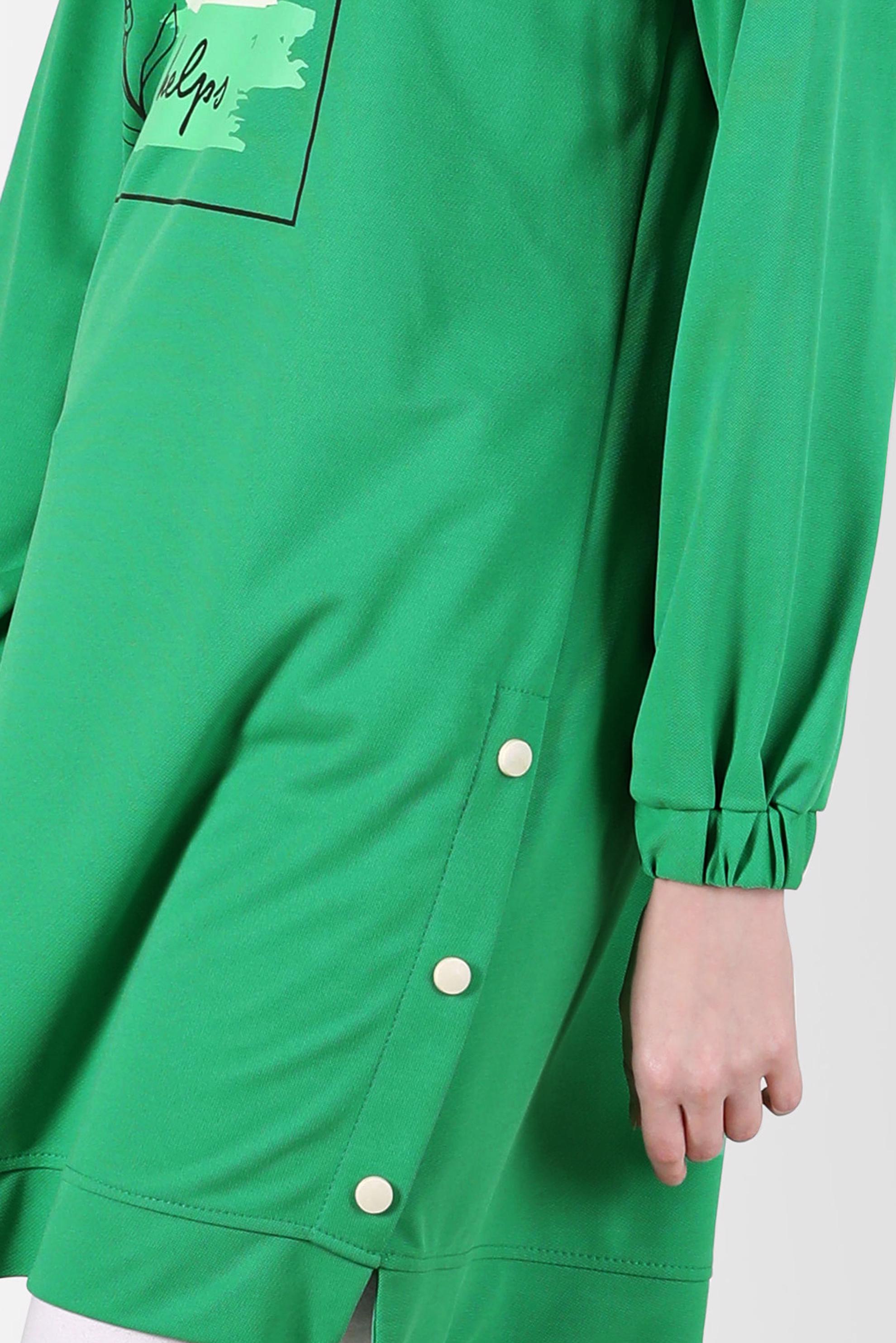 Tesettür giyim YEŞİL YAZI DETAYLI BASKILI EŞOFMAN TUNİK 42660 