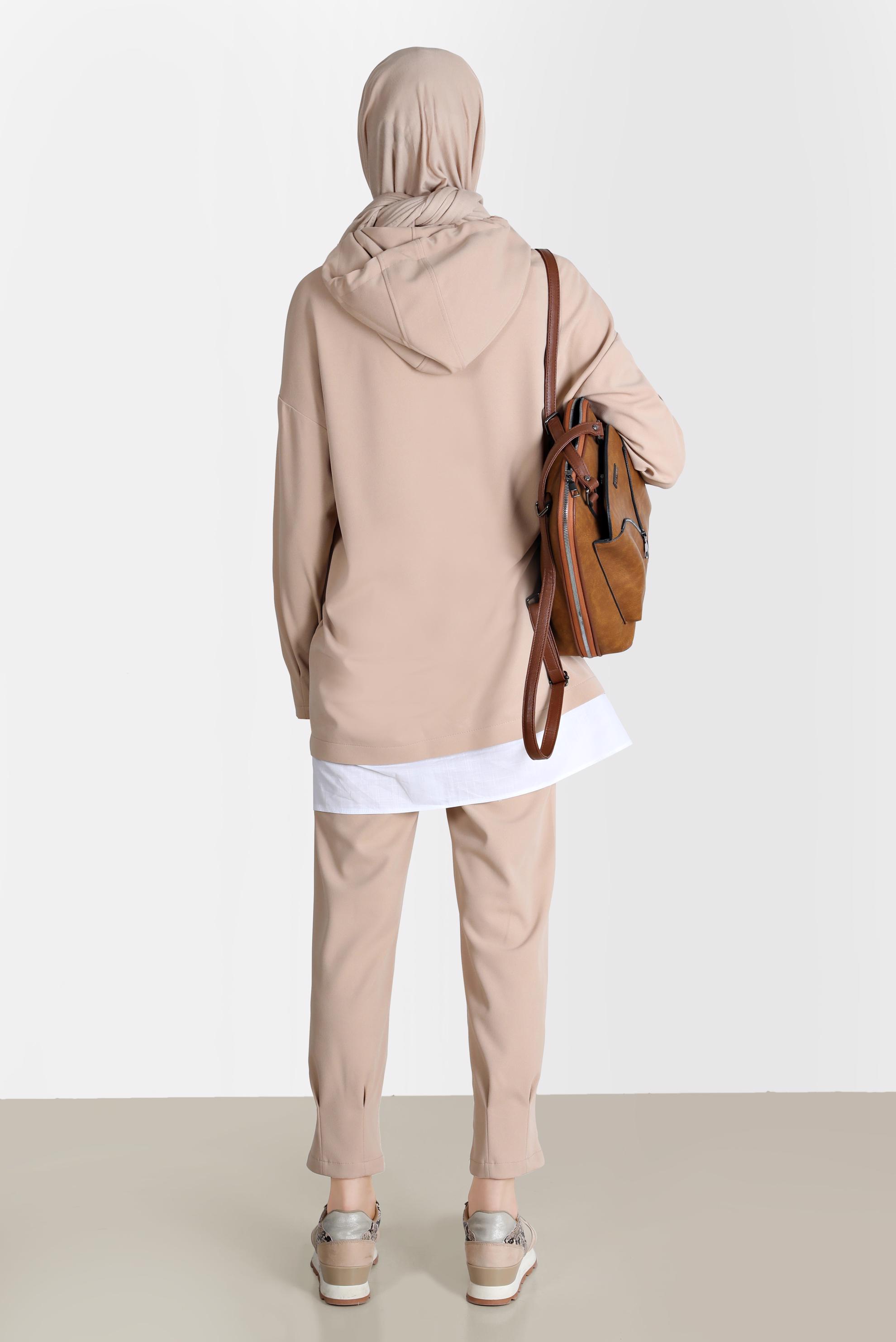 Tesettür giyim KUM BASKI DETAYLI İKİLİ PANT. EŞOFMAN TAKIMI 42675 