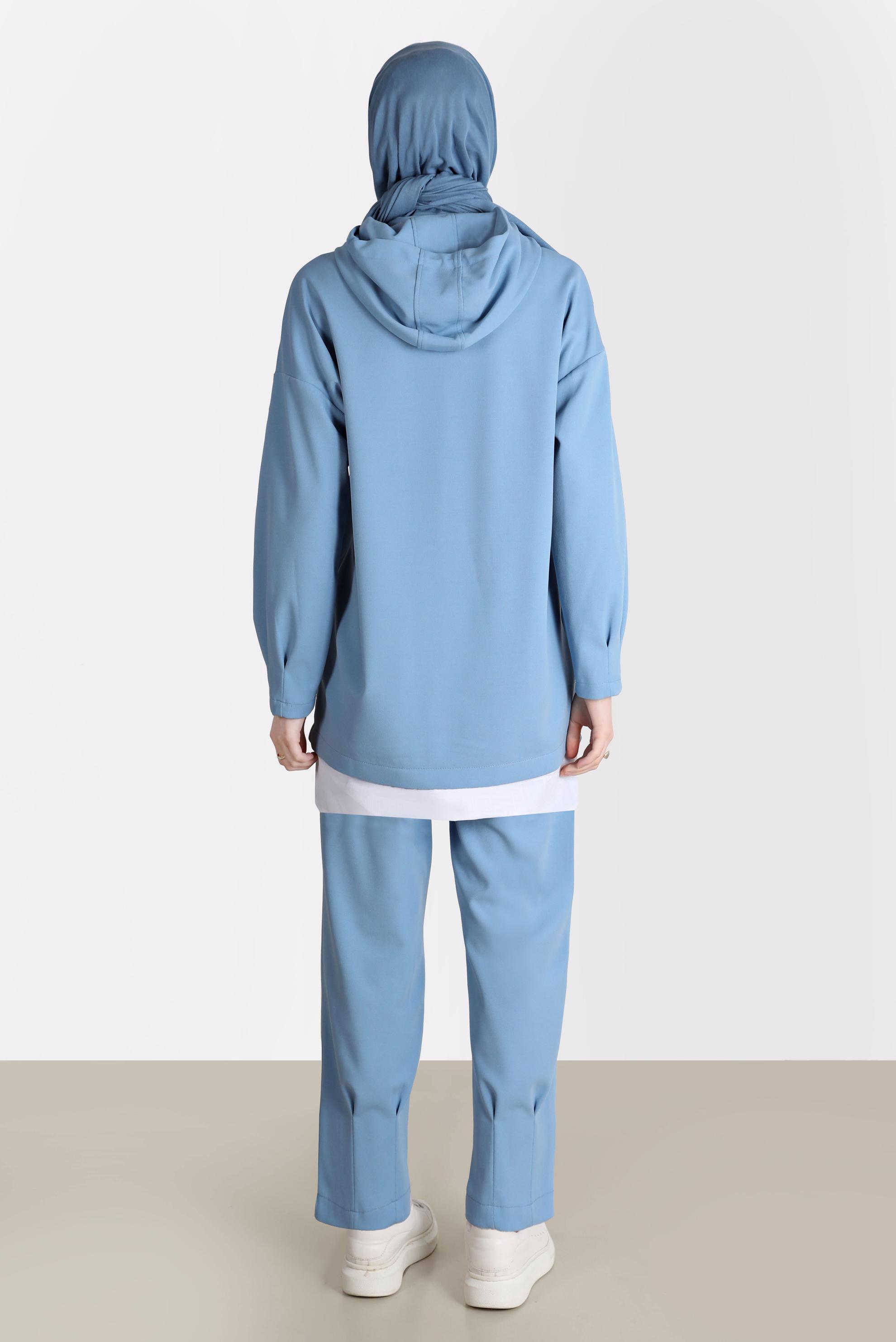 Tesettür giyim MAVİ BASKI DETAYLI İKİLİ PANT. EŞOFMAN TAKIMI 42675 