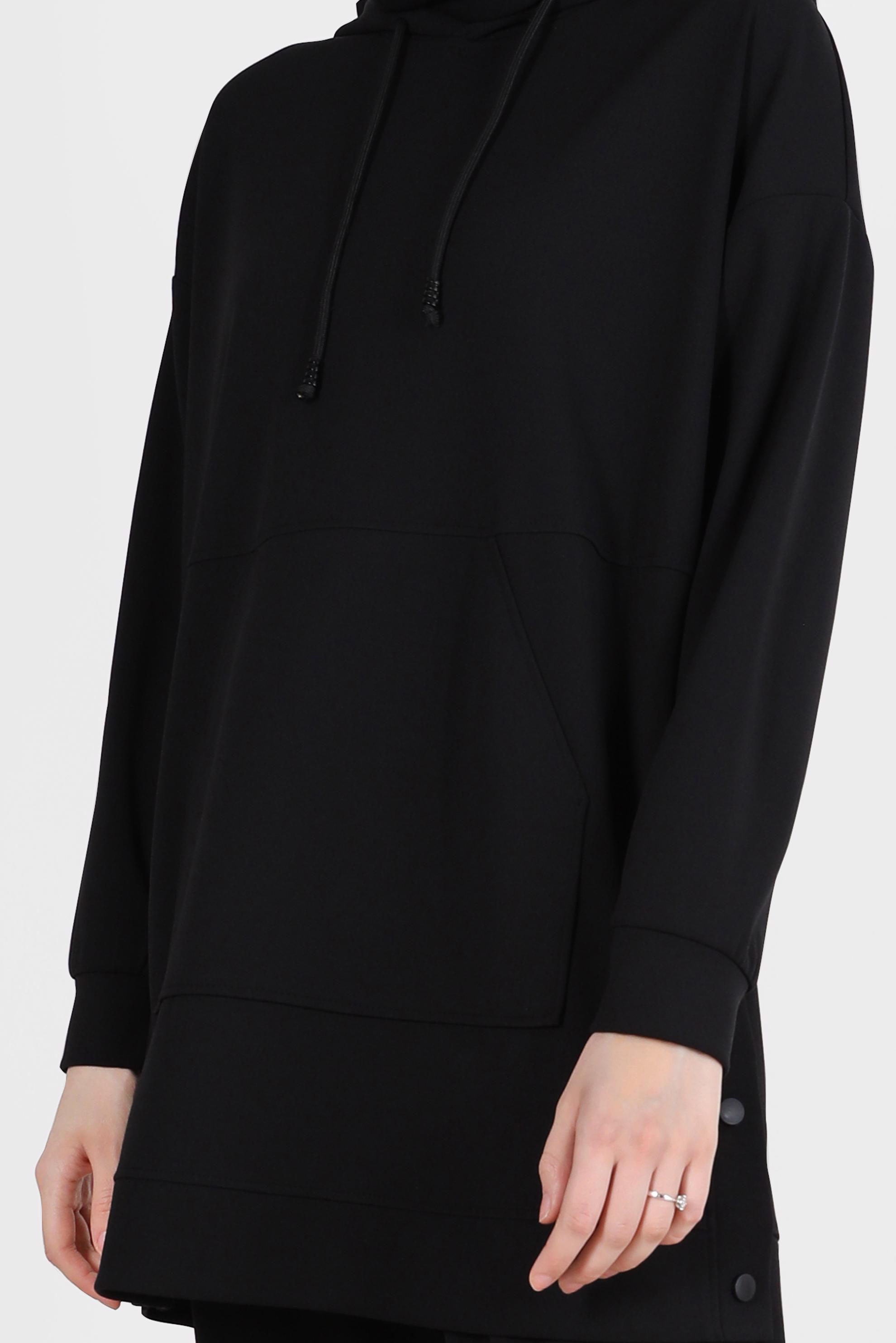 Tesettür giyim SİYAH ÇITÇIT DETAYLI KAPÜŞONLU İKİLİ PANT. EŞOFMAN TAKIMI 42676 