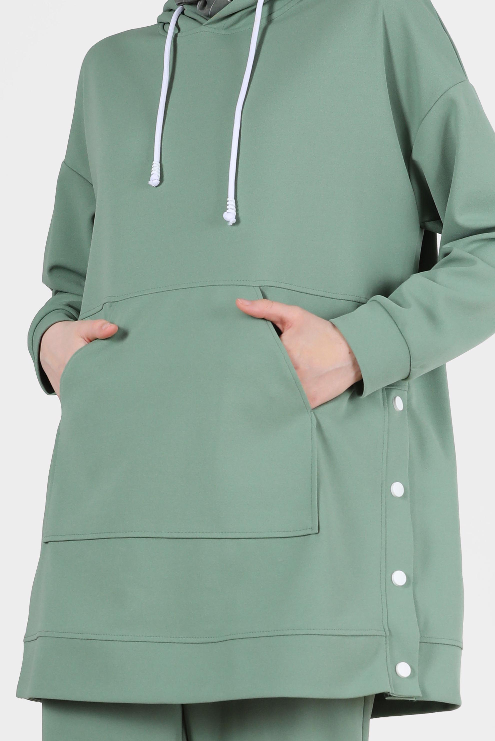 Tesettür giyim YEŞİL ÇITÇIT DETAYLI KAPÜŞONLU İKİLİ PANT. EŞOFMAN TAKIMI 42676 