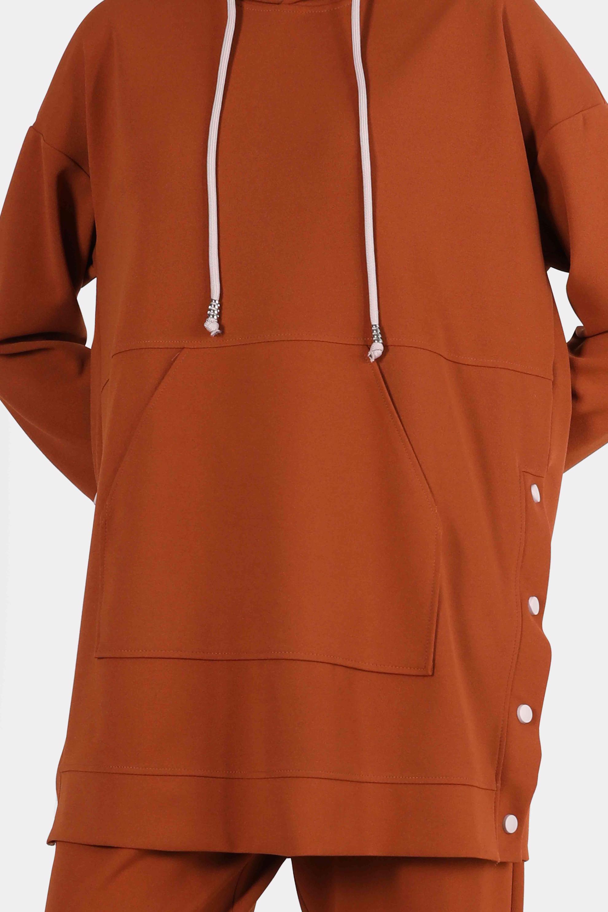 Tesettür giyim TURUNCU ÇITÇIT DETAYLI KAPÜŞONLU İKİLİ PANT. EŞOFMAN TAKIMI 42676 