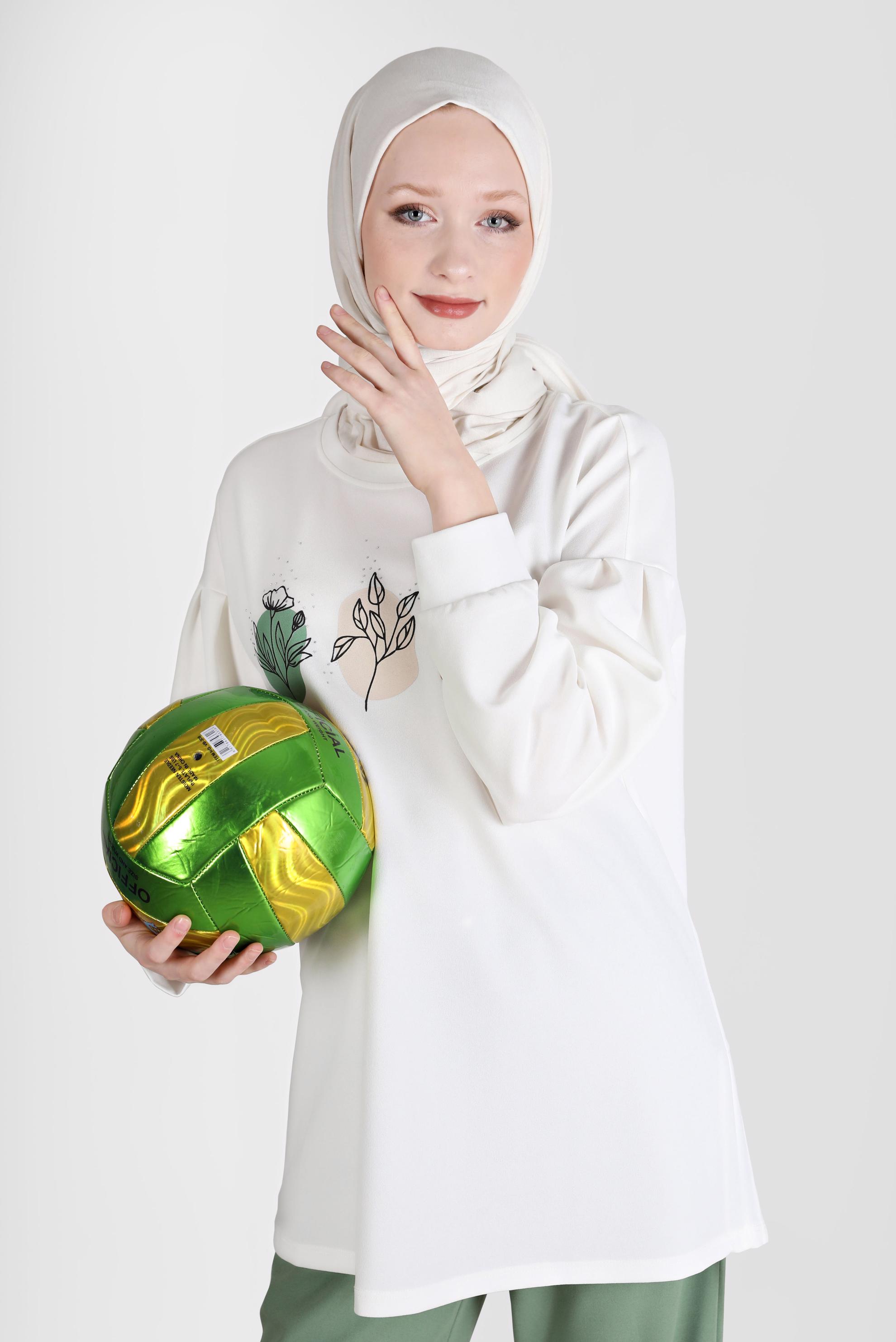 Tesettür giyim YEŞİL BASKI DETAYLI İKİLİ PANT. EŞOFMAN TAKIMI 42677 