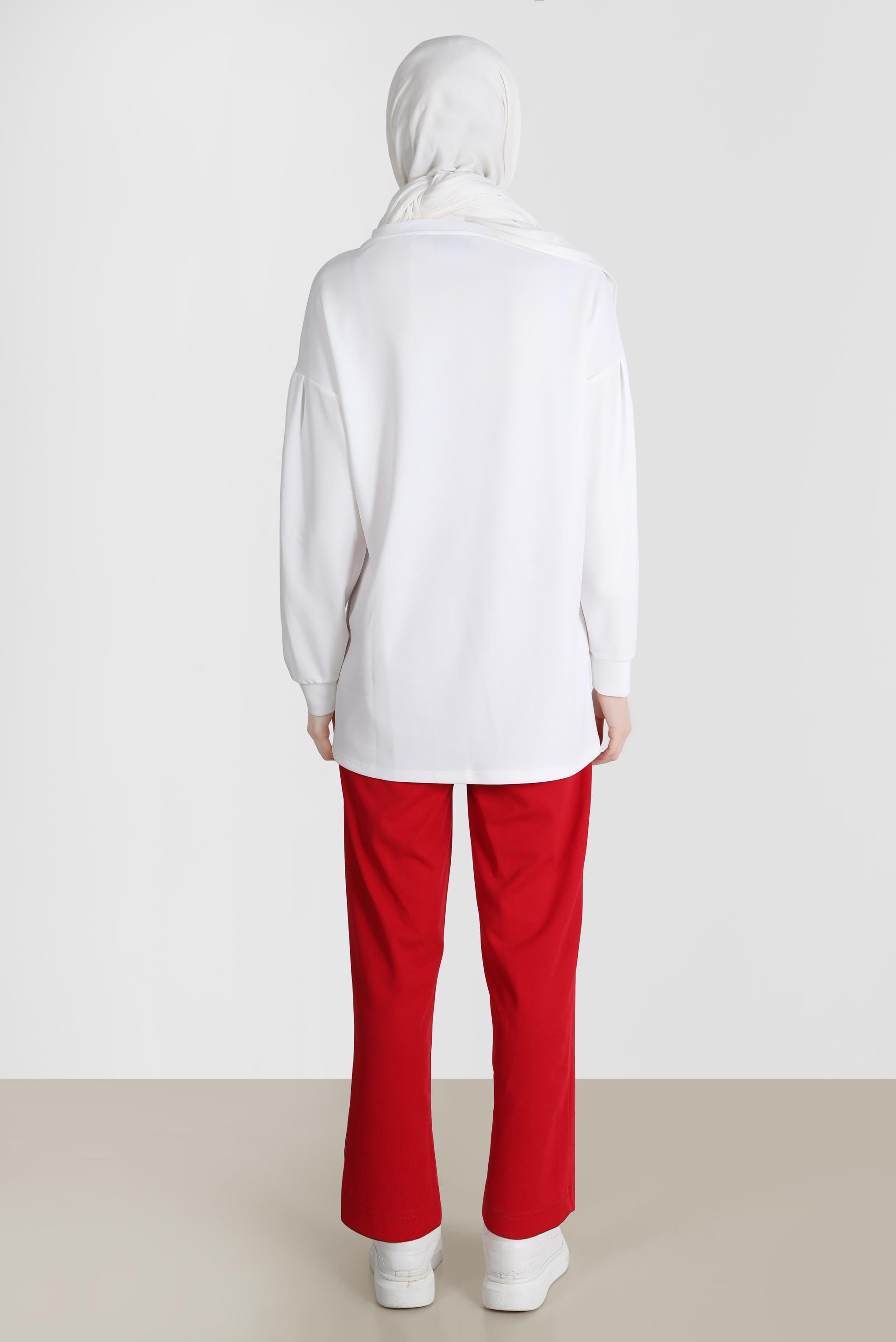 Tesettür giyim KIRMIZI BASKI DETAYLI İKİLİ PANT. EŞOFMAN TAKIMI 42677 