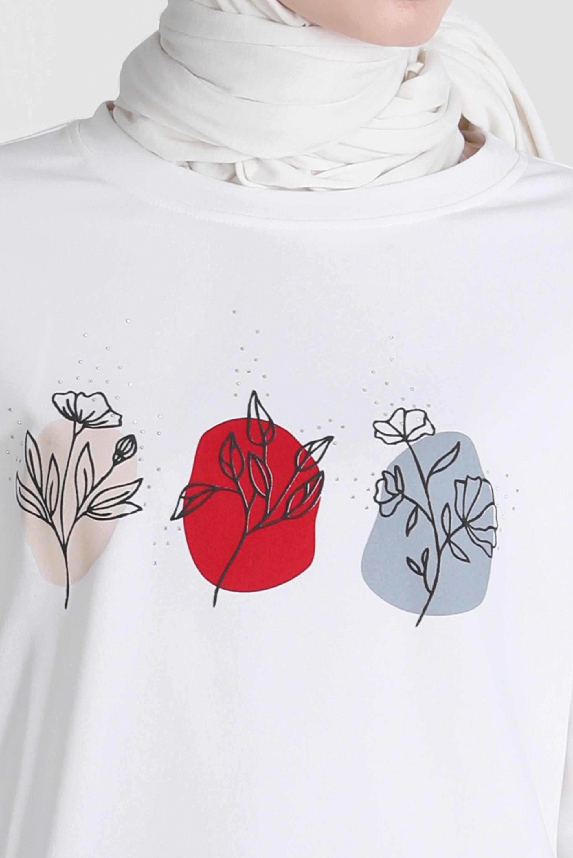 Tesettür giyim KIRMIZI BASKI DETAYLI İKİLİ PANT. EŞOFMAN TAKIMI 42677 