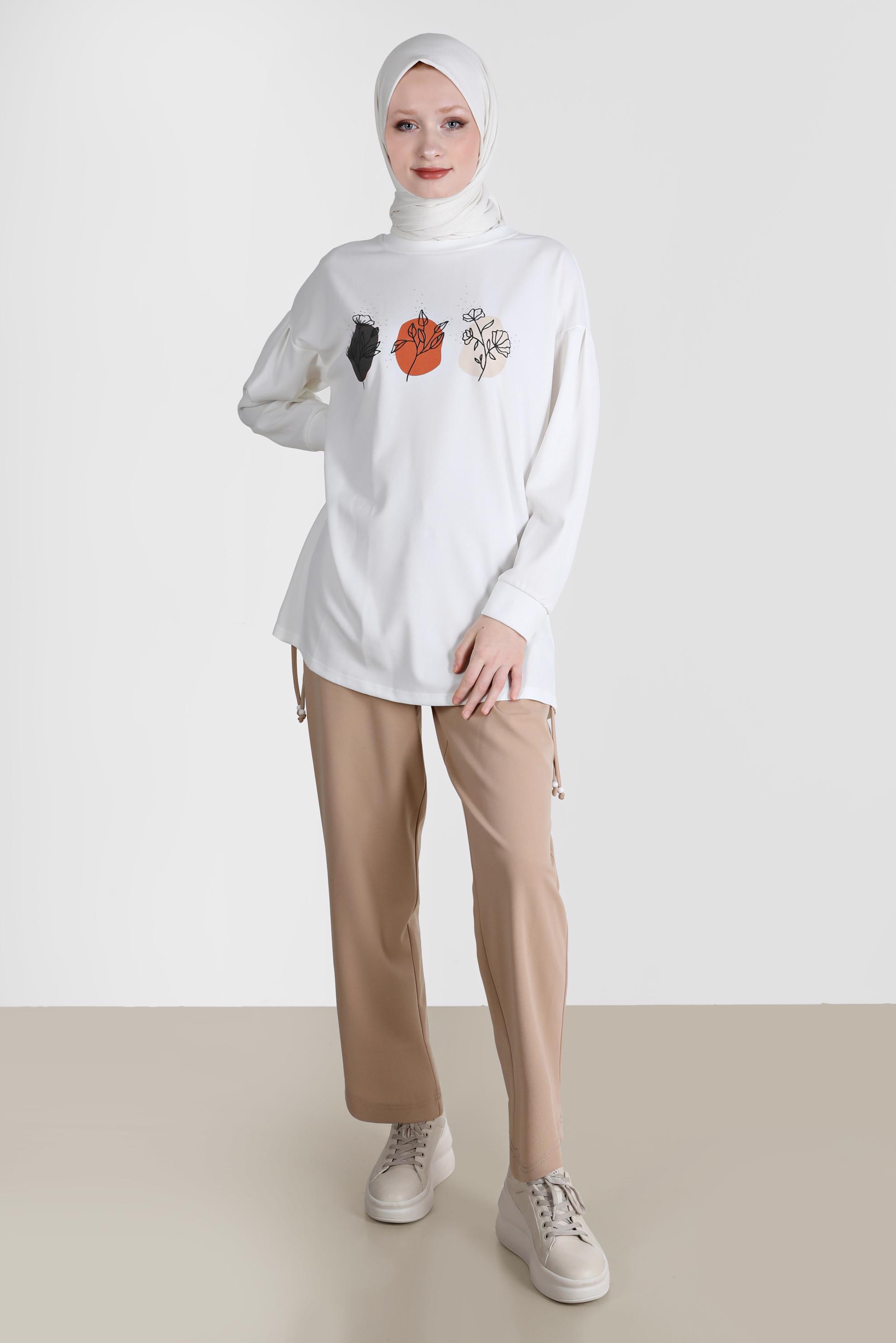 Tesettür giyim KUM BASKI DETAYLI İKİLİ PANT. EŞOFMAN TAKIMI 42677 