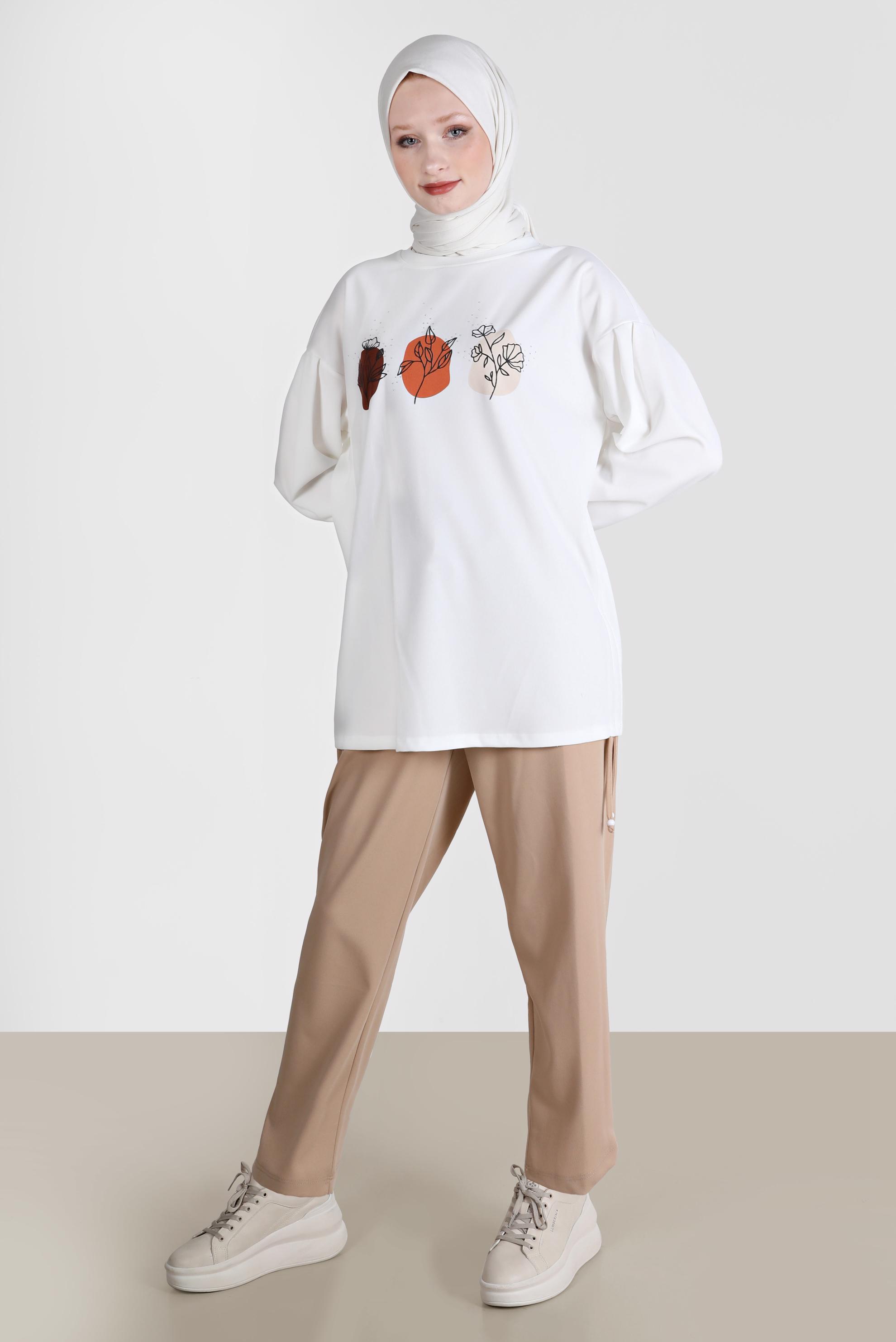 Tesettür giyim KUM BASKI DETAYLI İKİLİ PANT. EŞOFMAN TAKIMI 42677 