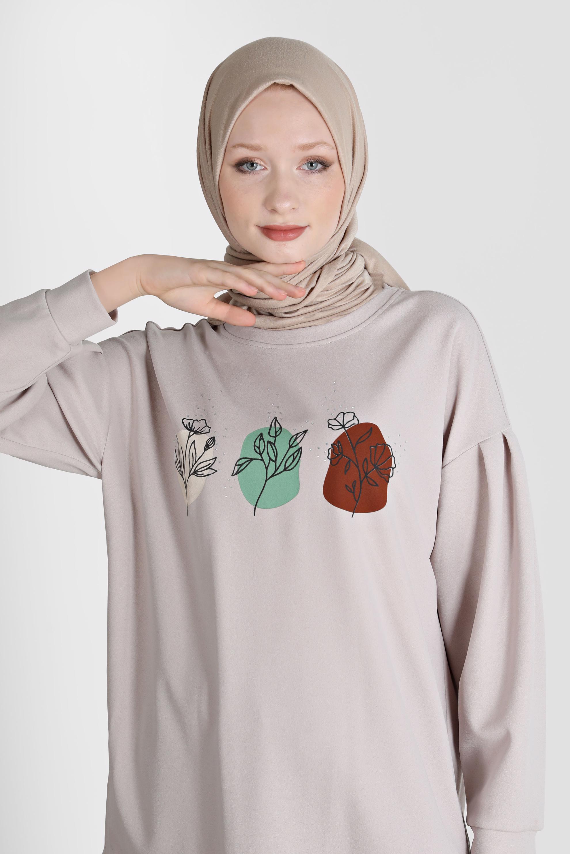 Tesettür giyim BORDO BASKI DETAYLI İKİLİ PANT. EŞOFMAN TAKIMI 42677 