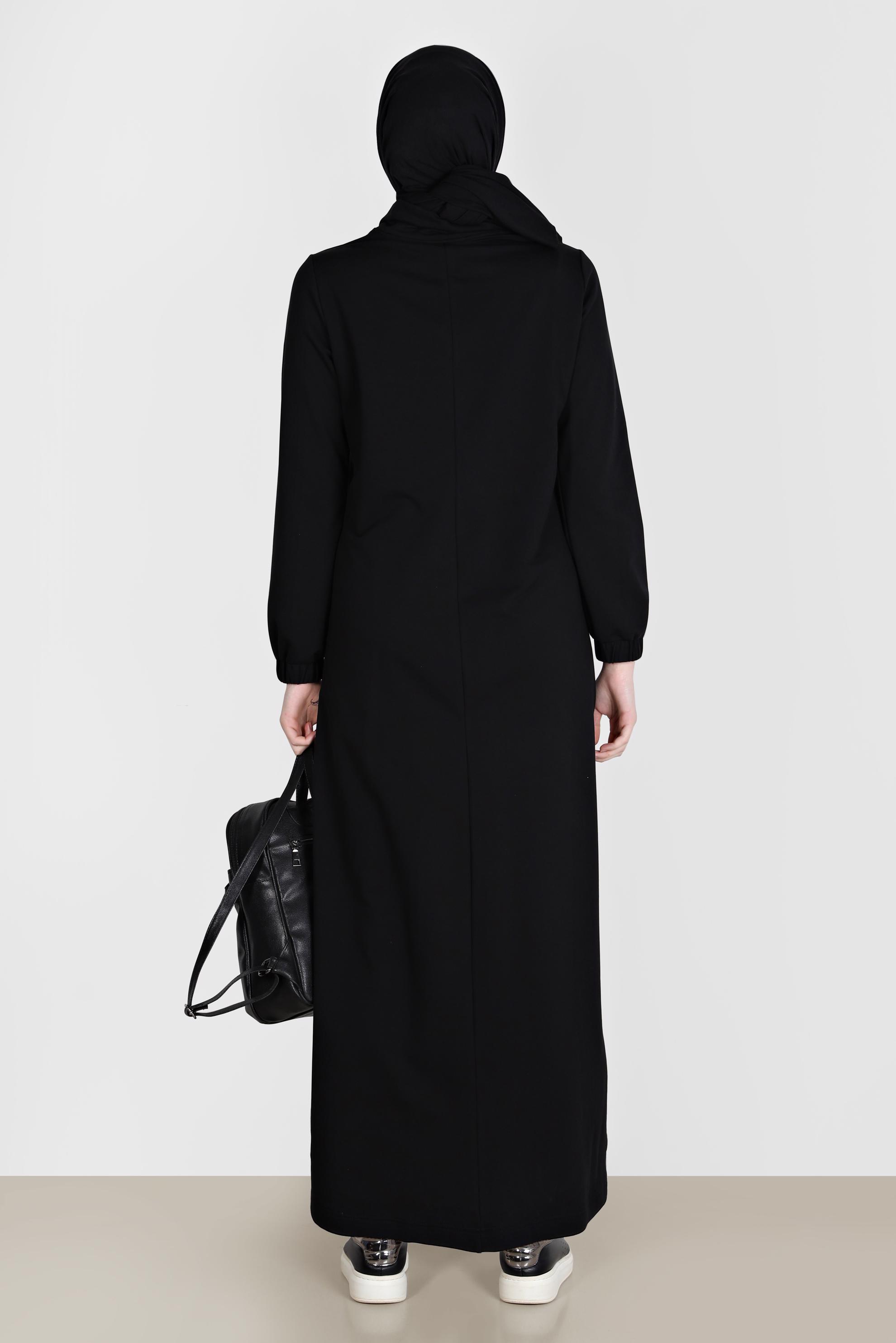 Tesettür giyim SİYAH TAŞ BASKILI EŞOFMAN ELBİSE 42678