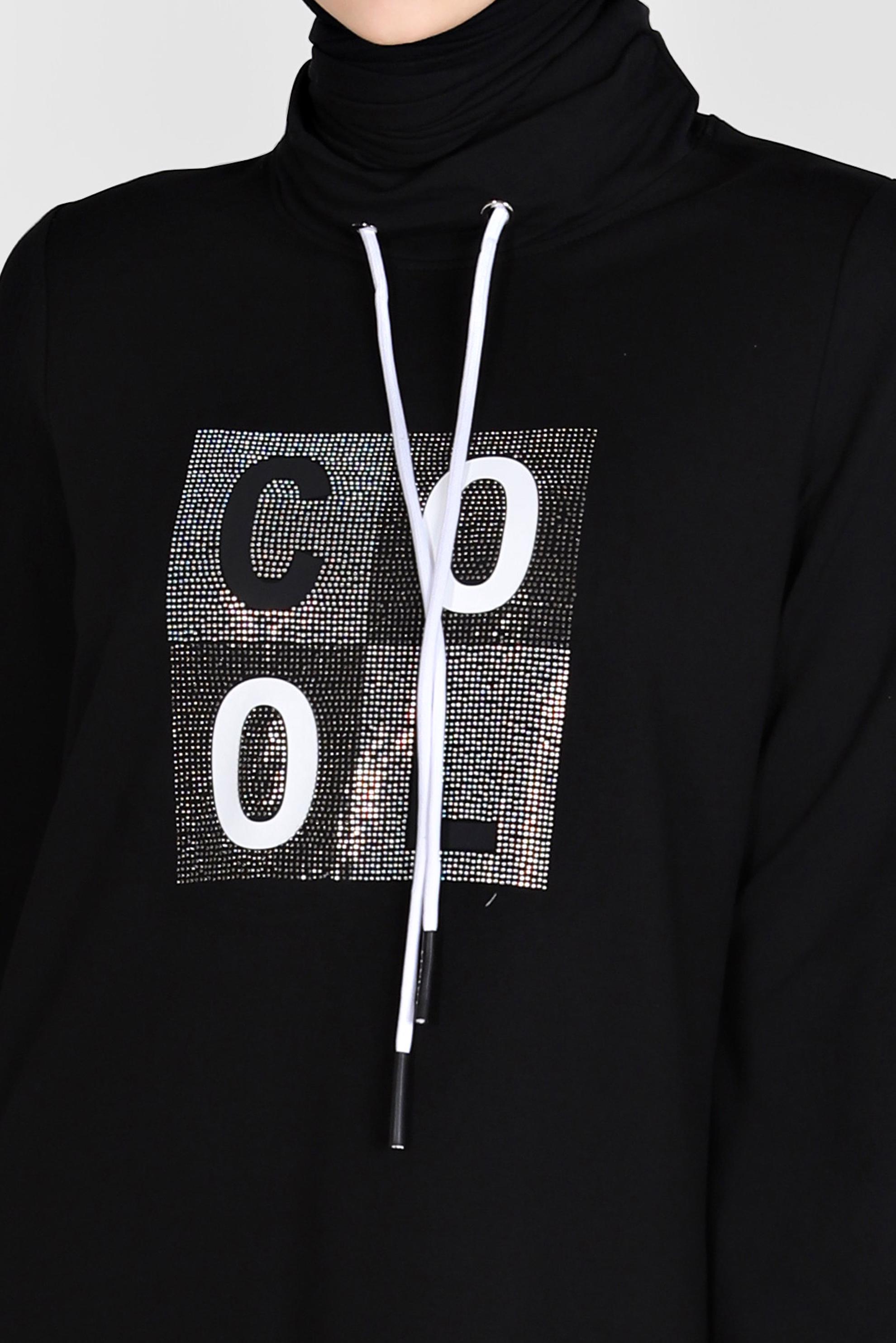 Tesettür giyim SİYAH TAŞ BASKILI EŞOFMAN ELBİSE 42678