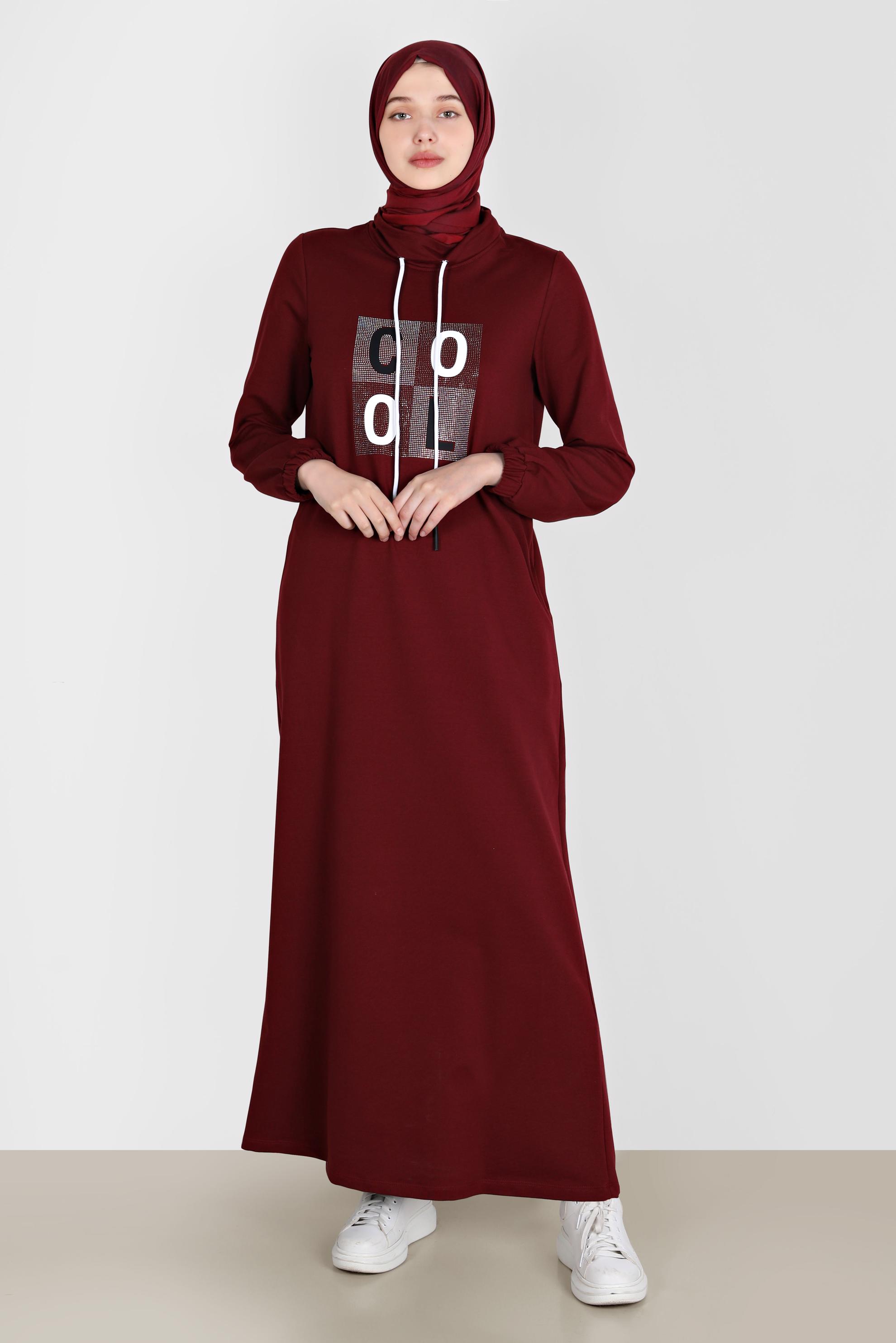 Vêtements hijab ROUGE BORDEAUX ROBE DE SURVÊTEMENT IMPRIMÉ GEMME 42678
