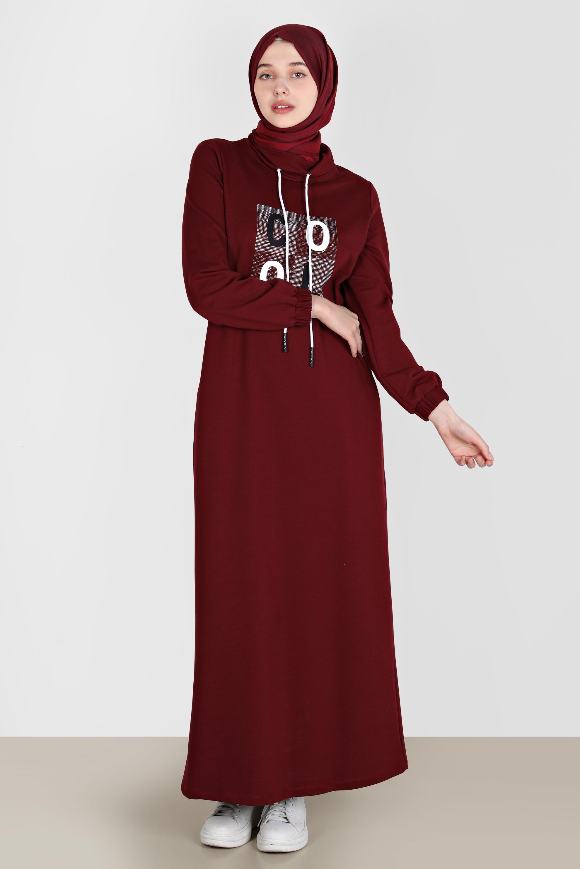 Vêtements hijab ROUGE BORDEAUX ROBE DE SURVÊTEMENT IMPRIMÉ GEMME 42678