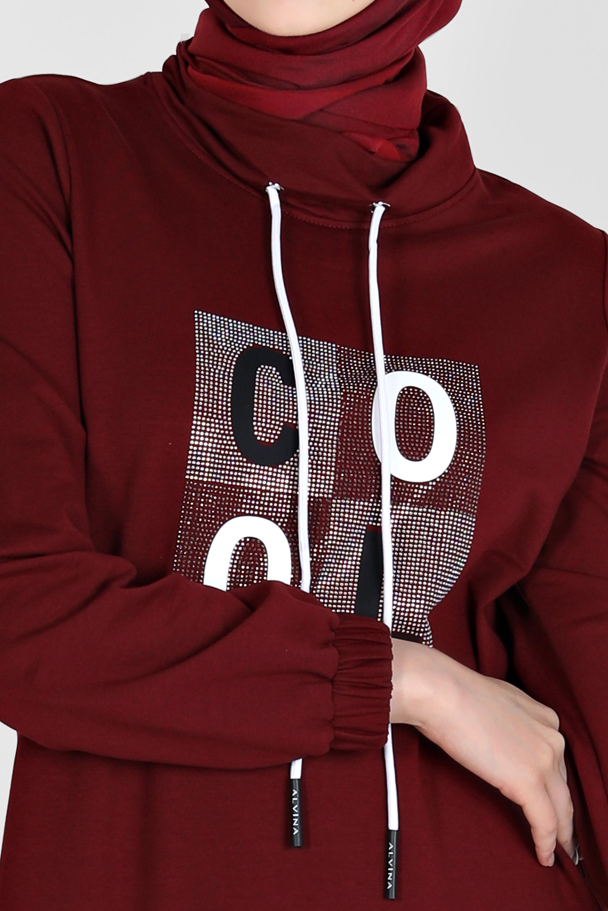 Vêtements hijab ROUGE BORDEAUX ROBE DE SURVÊTEMENT IMPRIMÉ GEMME 42678