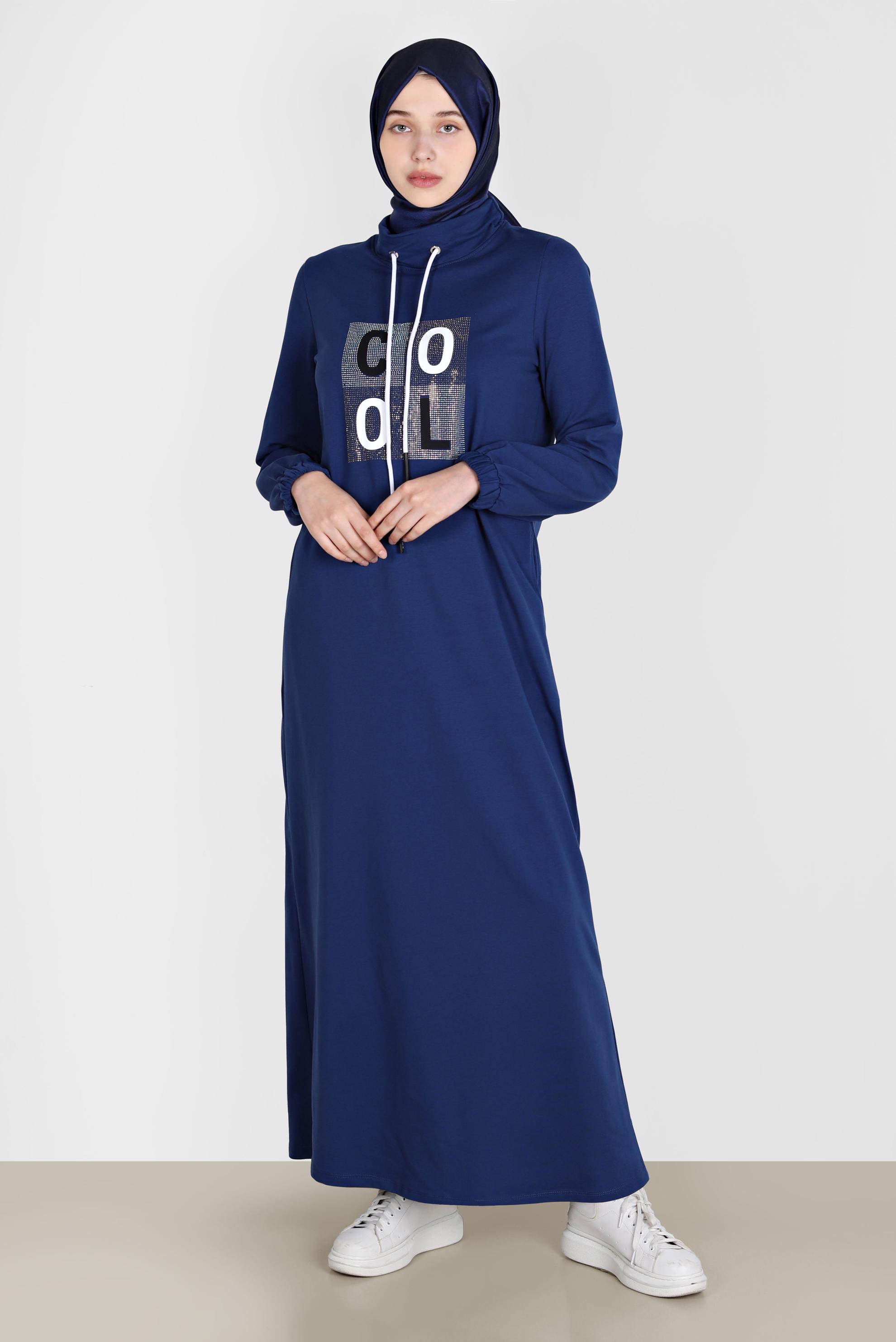 Hijab clothing NAVY BLUE GEM PRINT TRACKSUIT DRESS 42678 