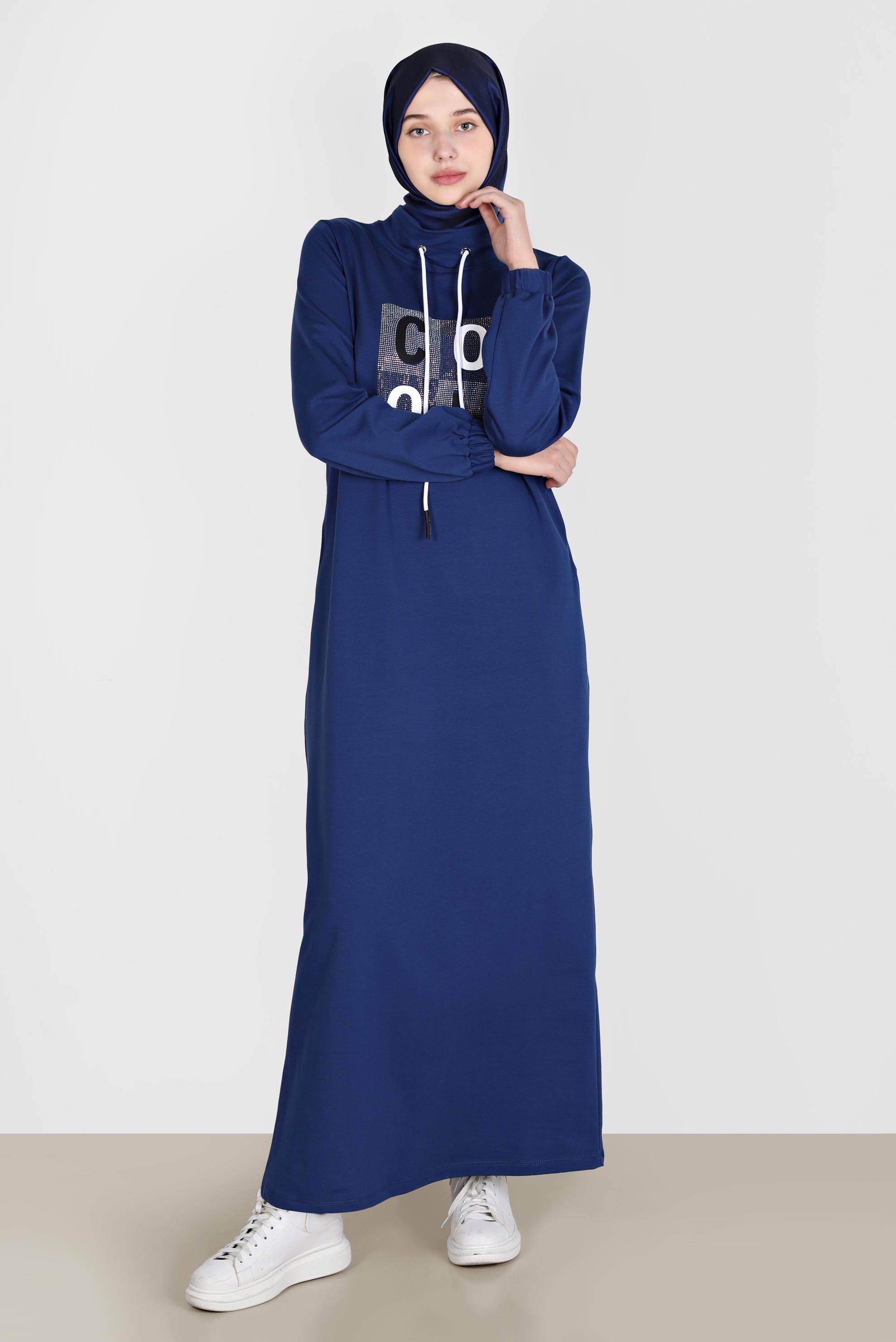 Hijab clothing NAVY BLUE GEM PRINT TRACKSUIT DRESS 42678 