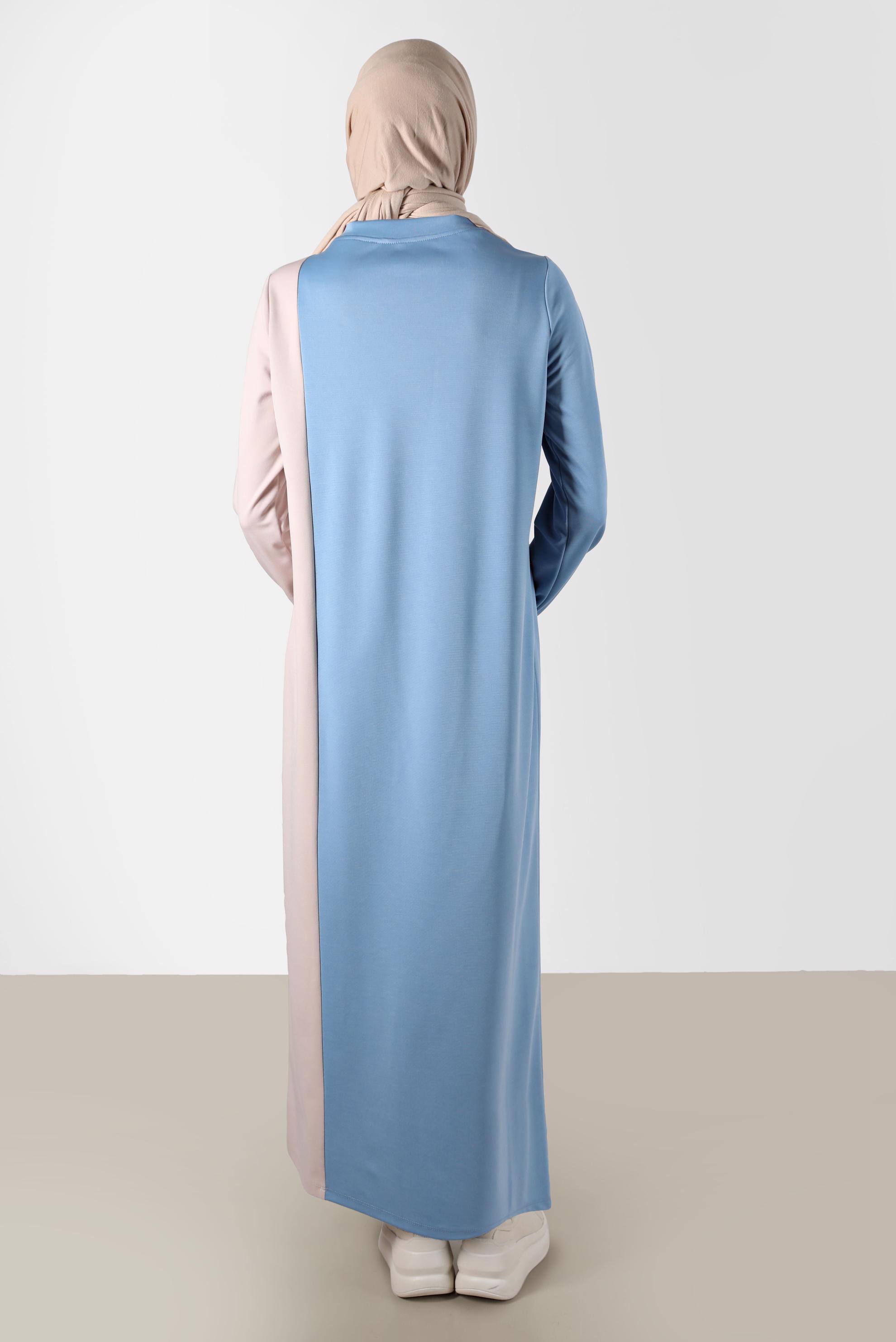 Vêtements hijab BLEU ROBE DE SURVÊTEMENT BICOLORE DÉTAIL SLOGAN 42679