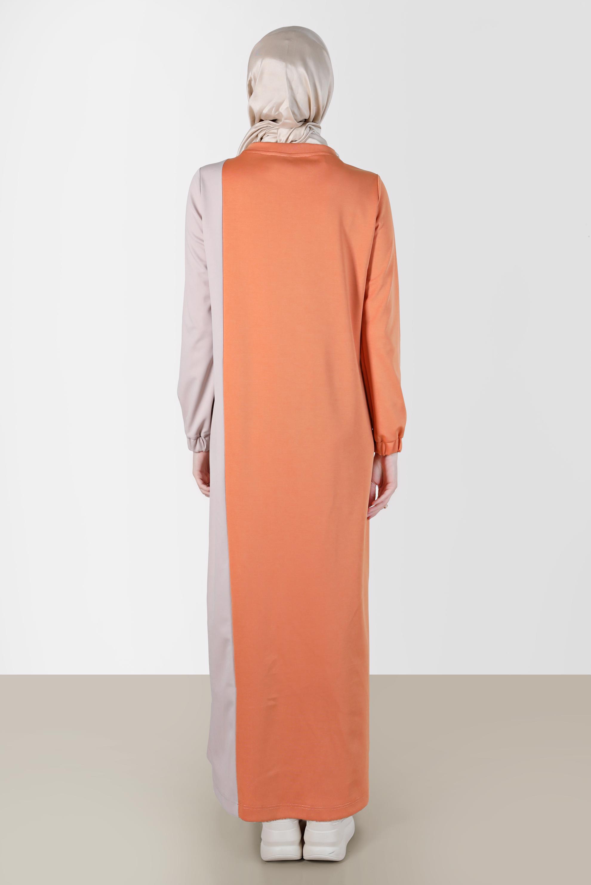 Vêtements hijab ORANGE ROBE DE SURVÊTEMENT BICOLORE DÉTAIL SLOGAN 42679