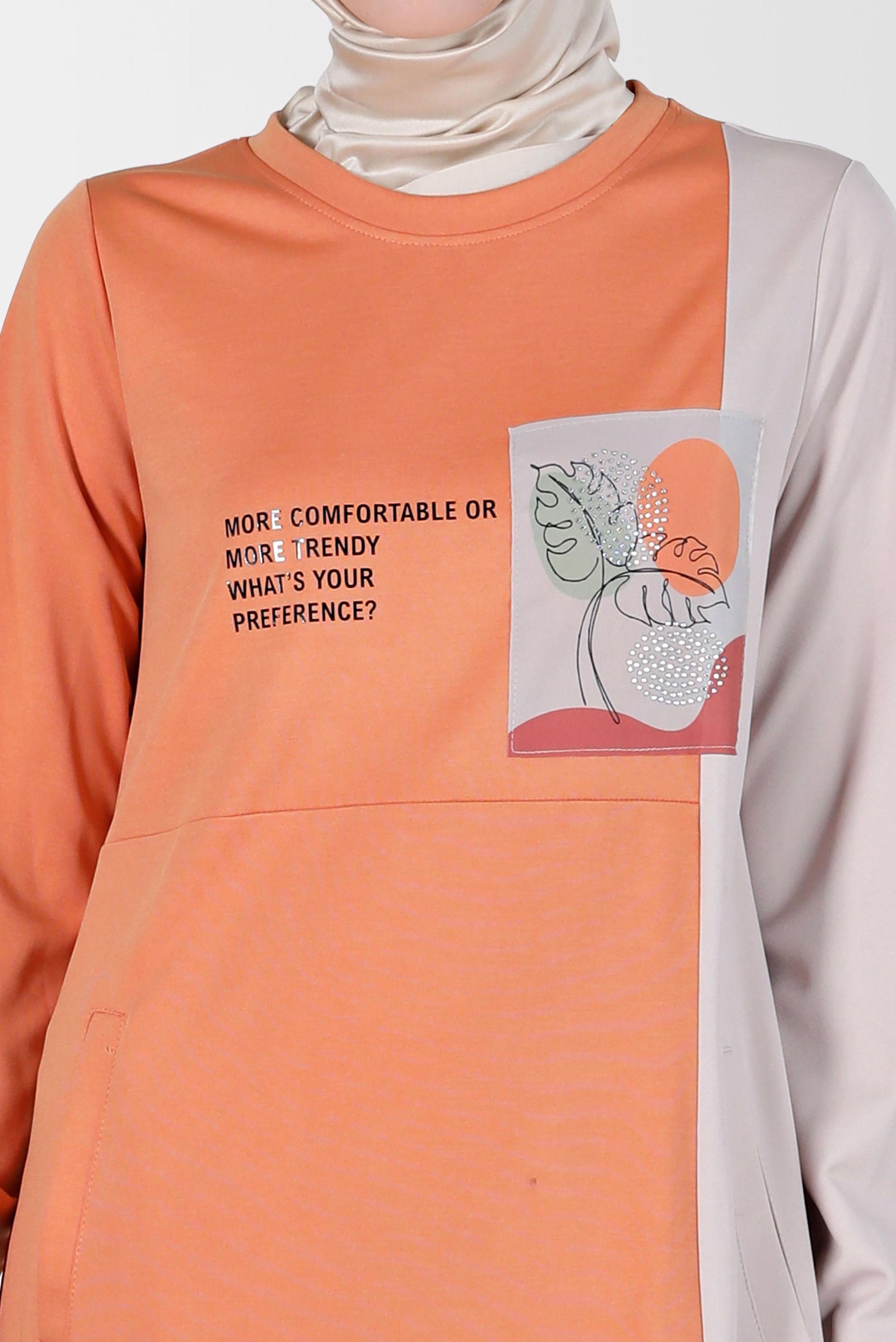 Vêtements hijab ORANGE ROBE DE SURVÊTEMENT BICOLORE DÉTAIL SLOGAN 42679