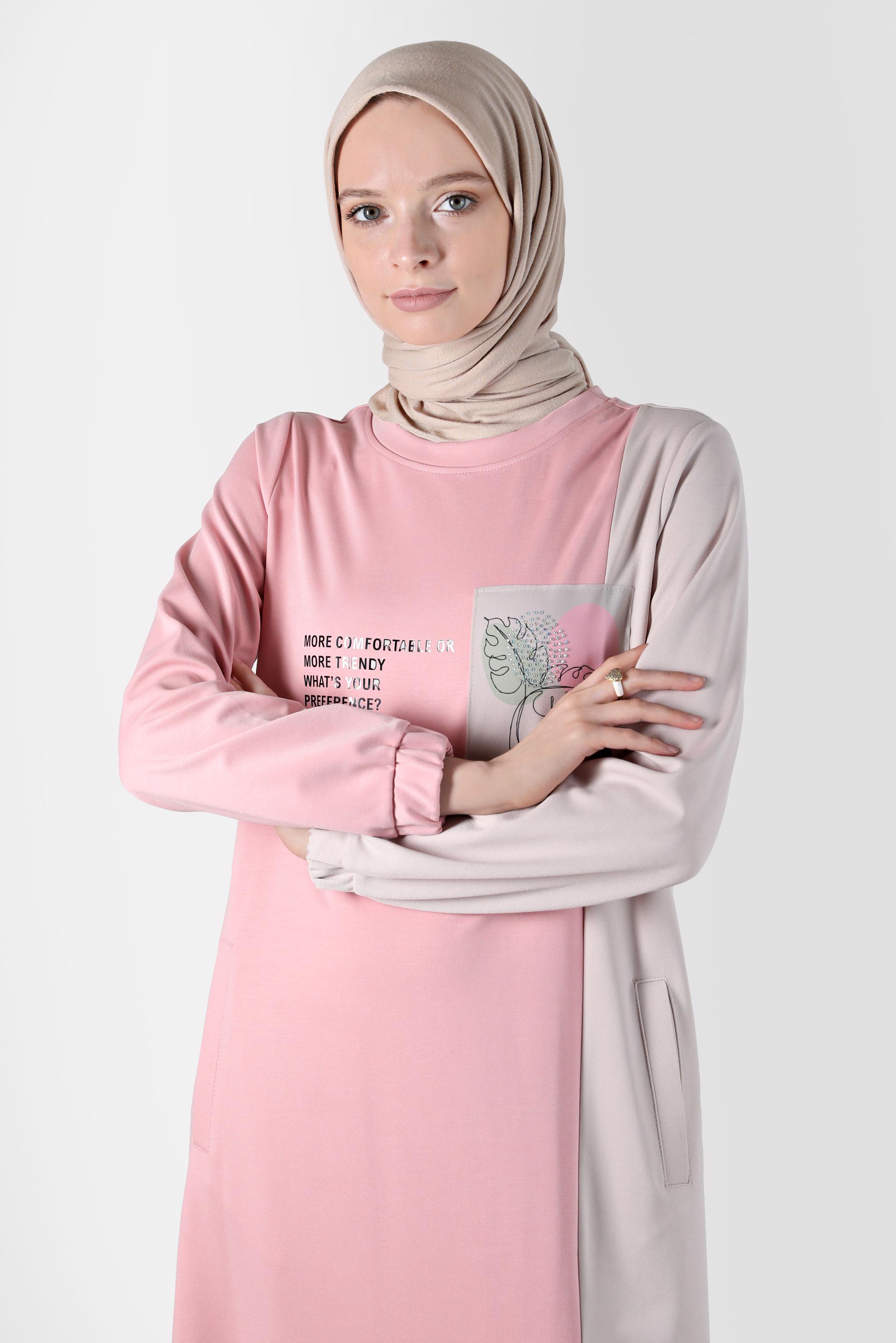 Vêtements hijab POUDRE ROBE DE SURVÊTEMENT BICOLORE DÉTAIL SLOGAN 42679