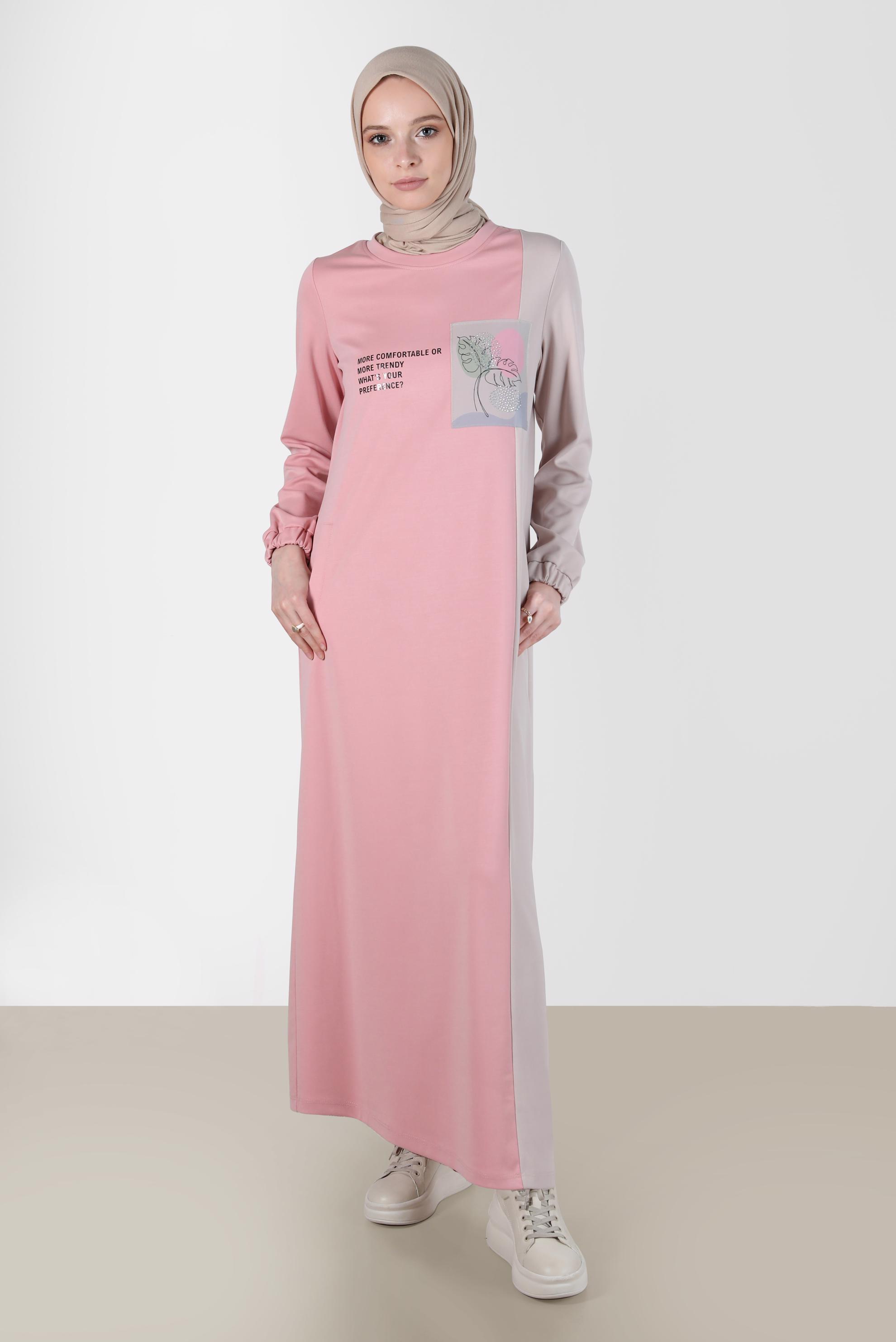Vêtements hijab POUDRE ROBE DE SURVÊTEMENT BICOLORE DÉTAIL SLOGAN 42679