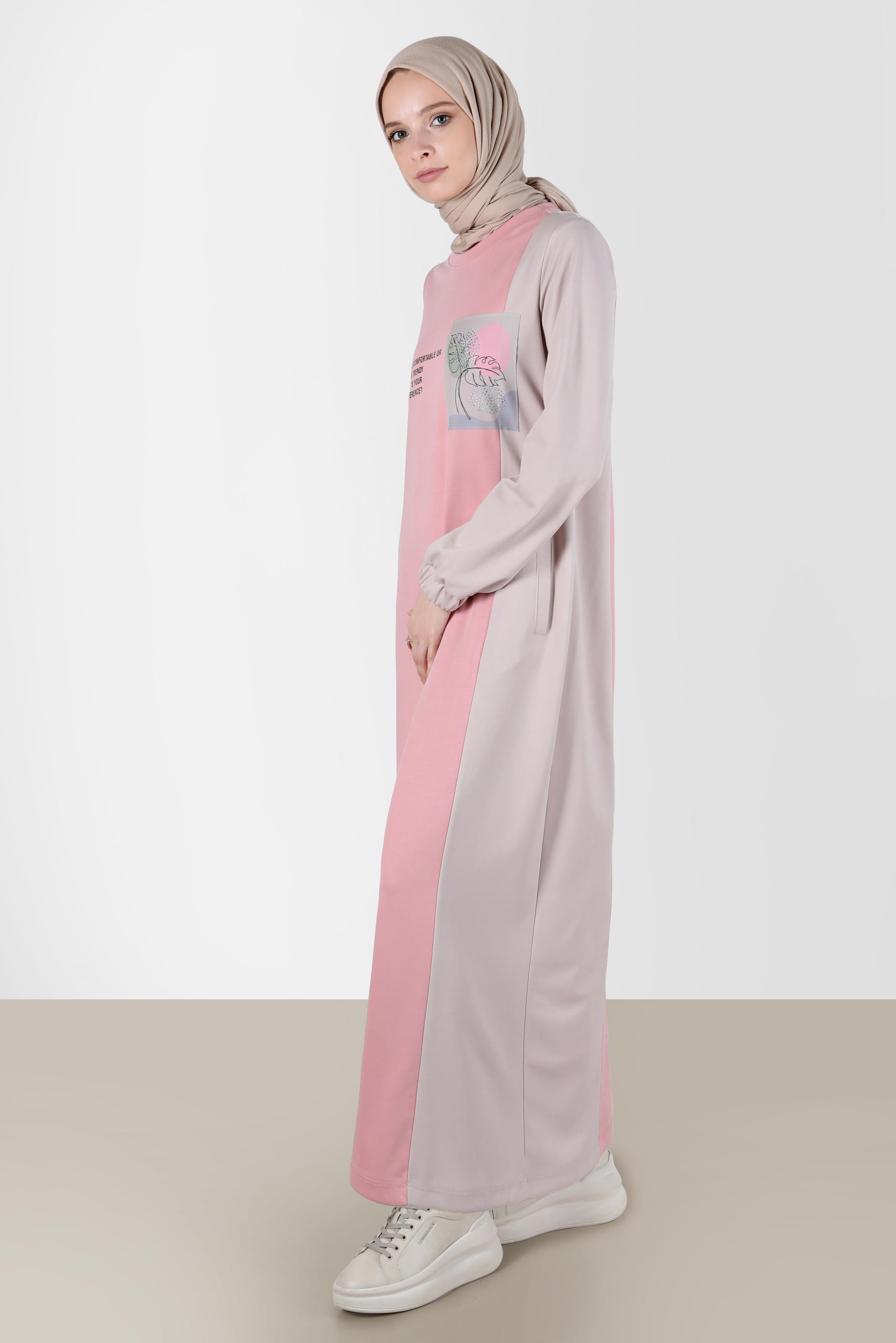 Vêtements hijab POUDRE ROBE DE SURVÊTEMENT BICOLORE DÉTAIL SLOGAN 42679
