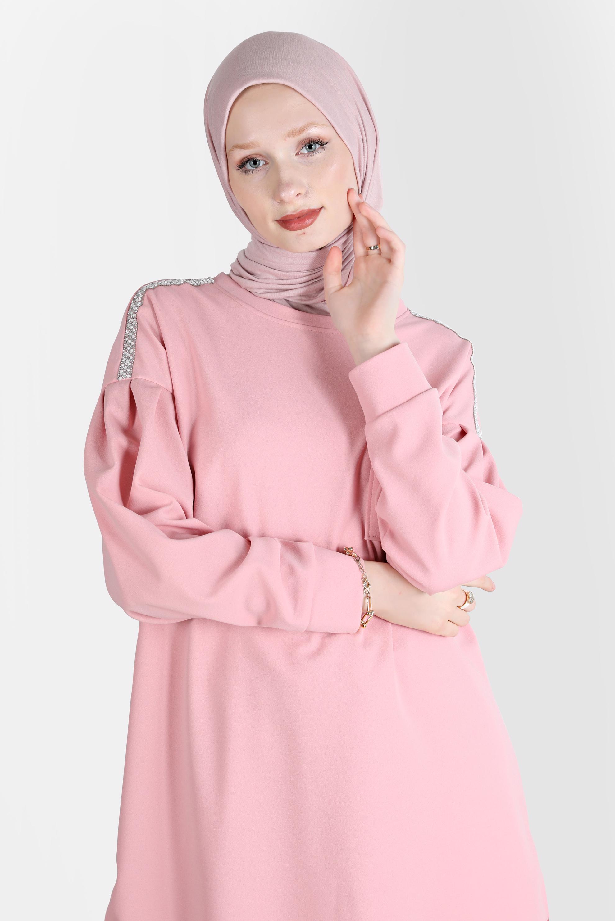 Tesettür giyim PUDRA TAŞ DETAYLI İKİLİ PANT. EŞOFMAN TAKIM 42680 