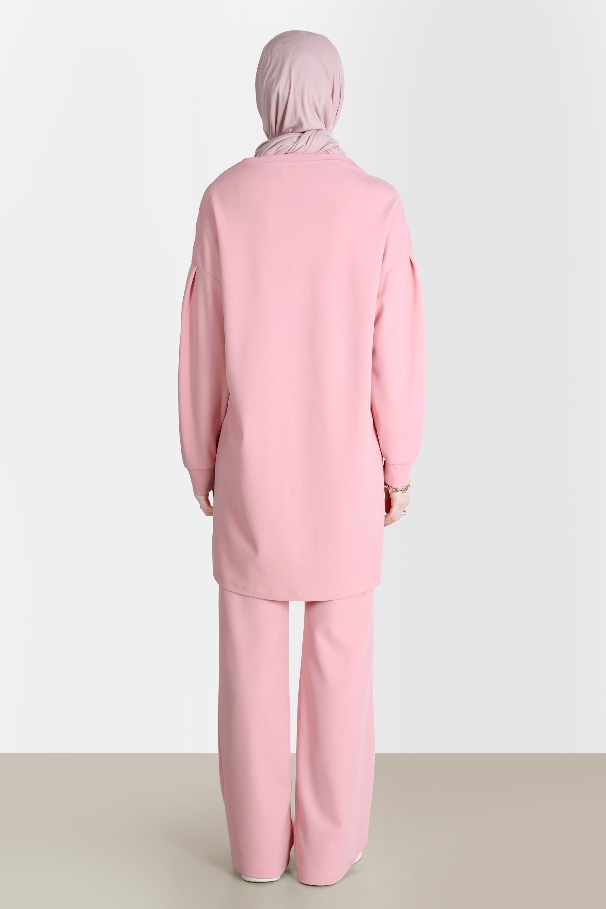 Tesettür giyim PUDRA TAŞ DETAYLI İKİLİ PANT. EŞOFMAN TAKIM 42680 