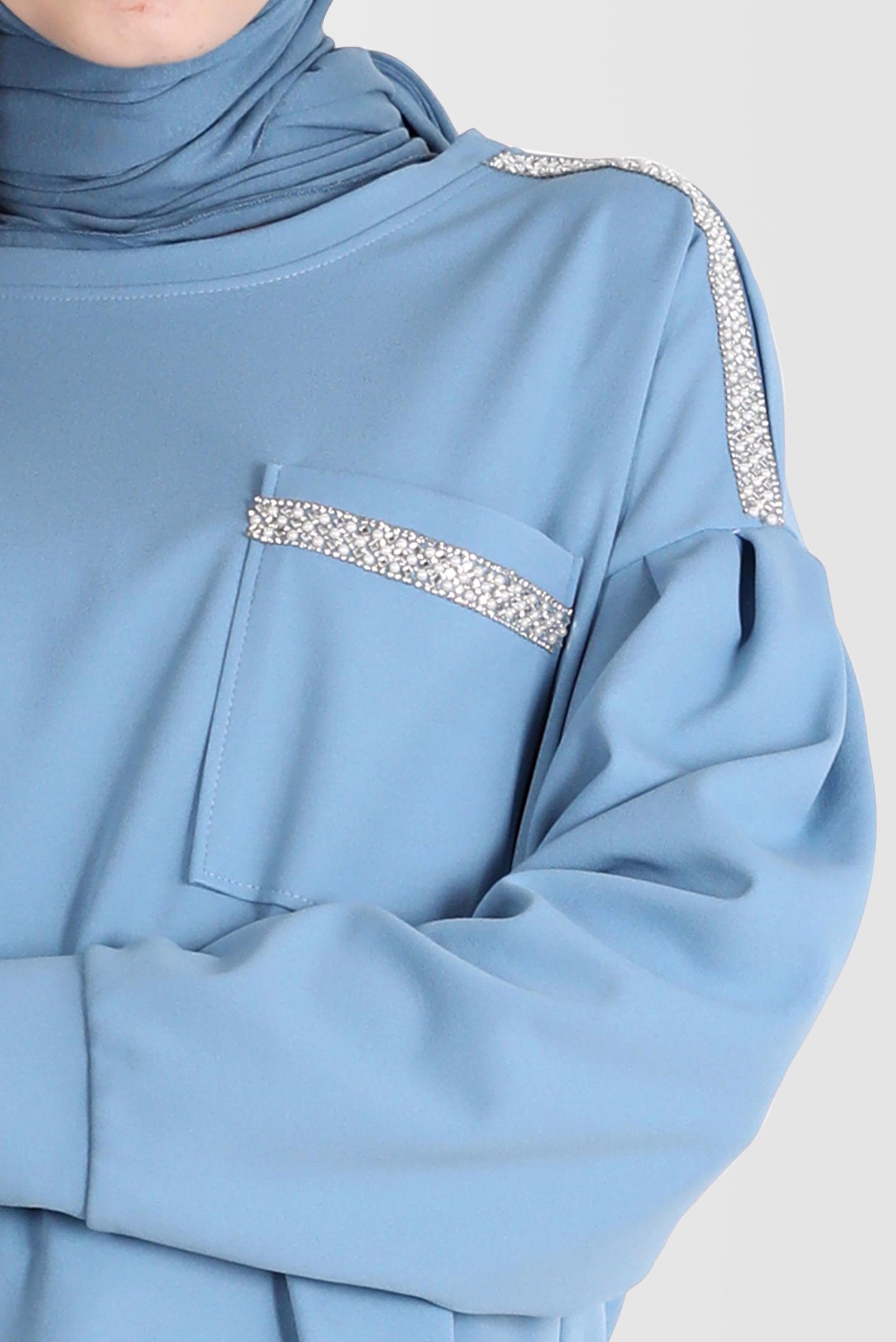 Tesettür giyim MAVİ TAŞ DETAYLI İKİLİ PANT. EŞOFMAN TAKIM 42680 