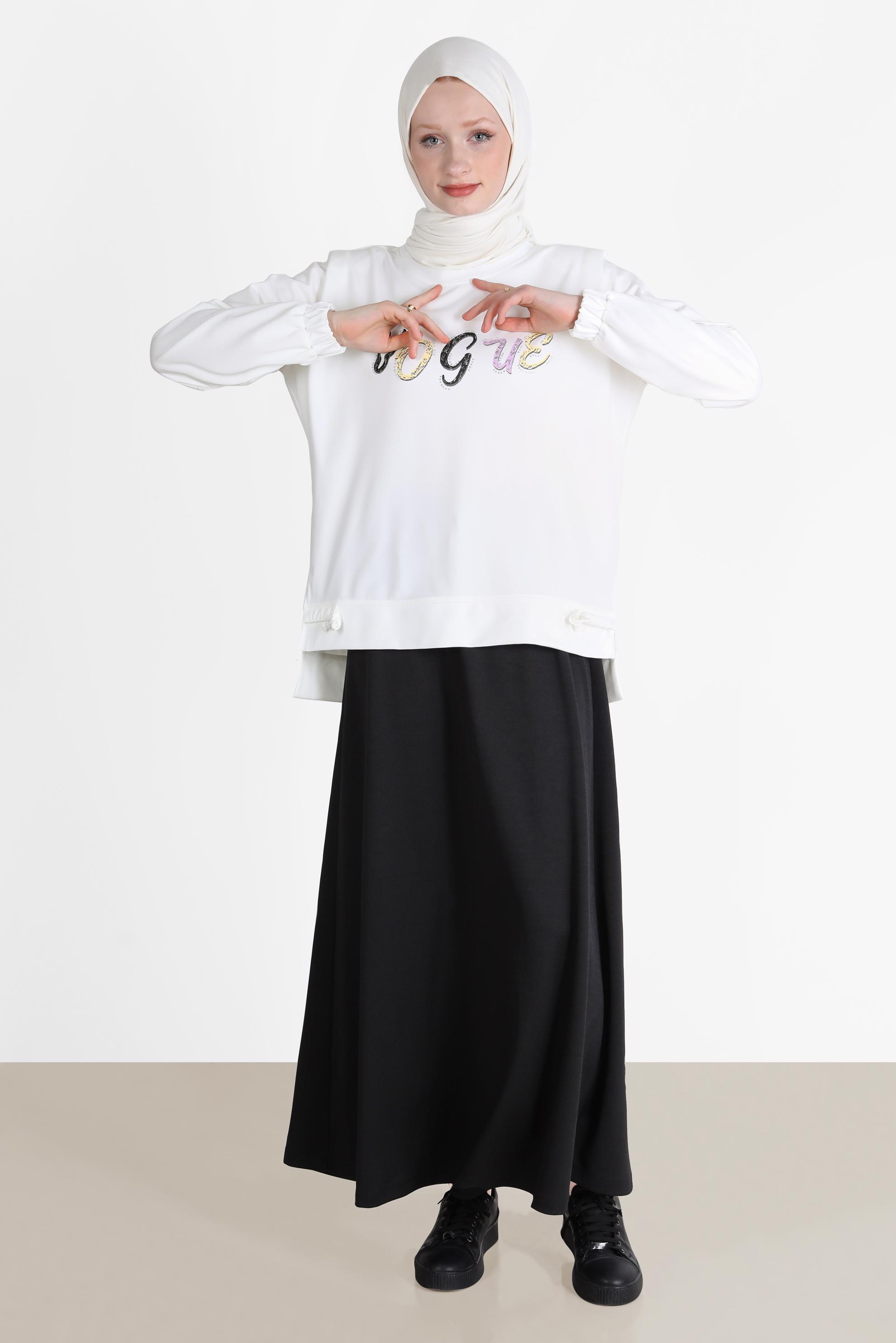 Vêtements hijab NOIR COSTUME JUPE 2 PIÈCES IMPRIMÉ 42715