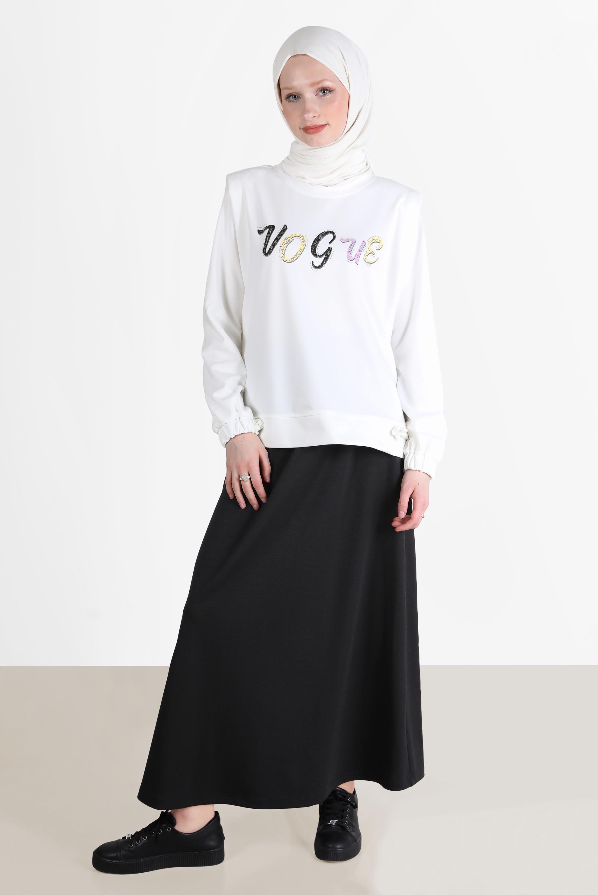 Vêtements hijab NOIR COSTUME JUPE 2 PIÈCES IMPRIMÉ 42715