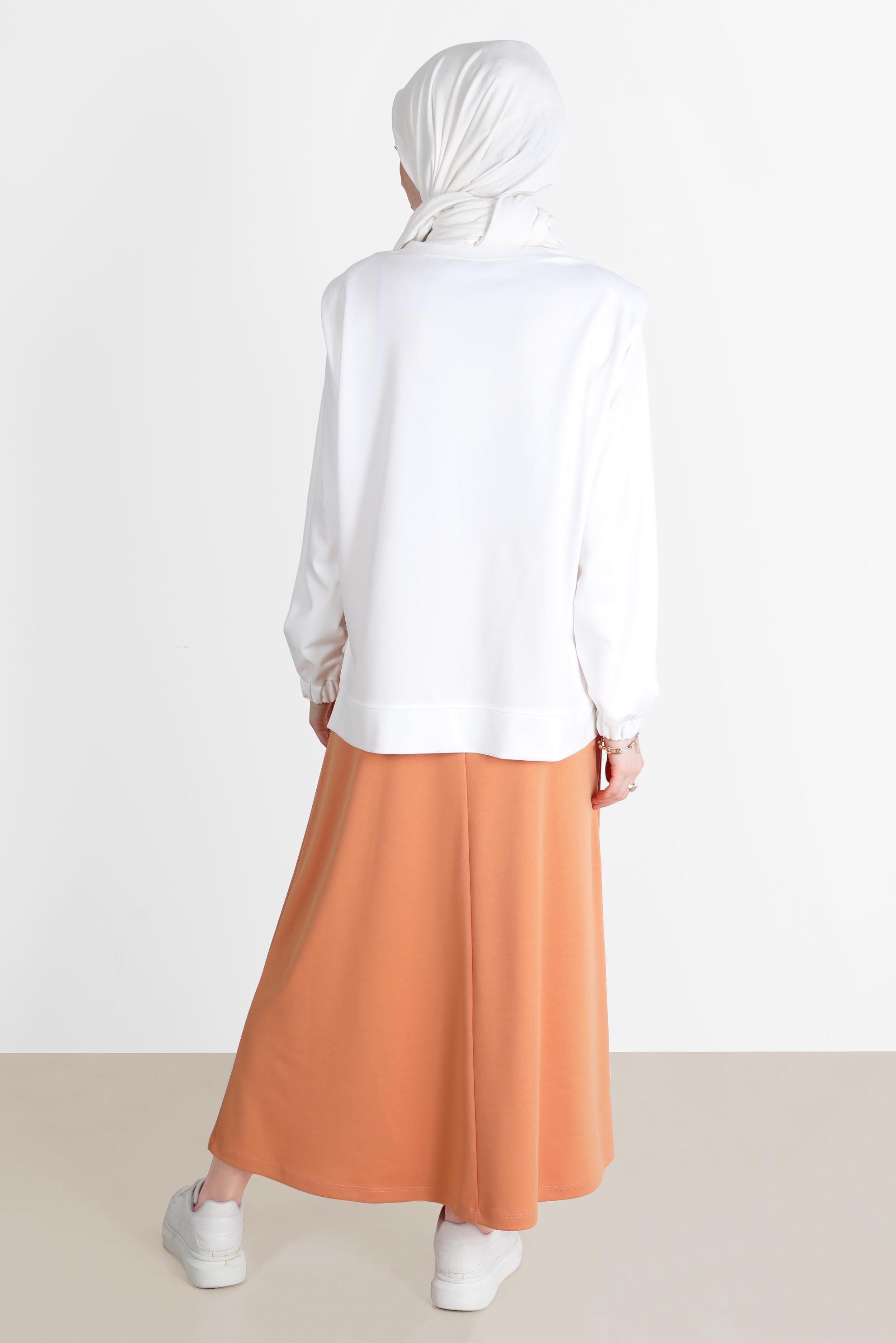 Tesettür giyim TURUNCU BASKILI İKİLİ ETEKLİ EŞOFMAN TAKIM 42715 