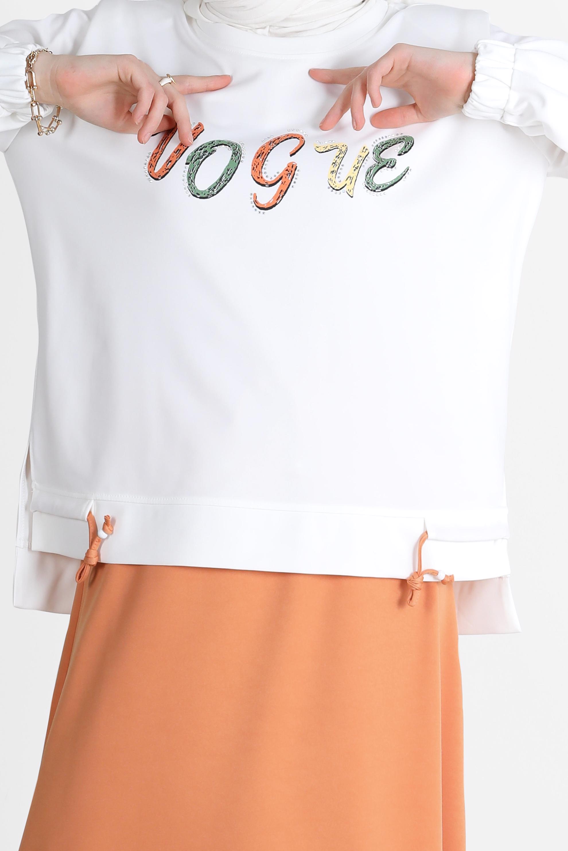 Tesettür giyim TURUNCU BASKILI İKİLİ ETEKLİ EŞOFMAN TAKIM 42715 