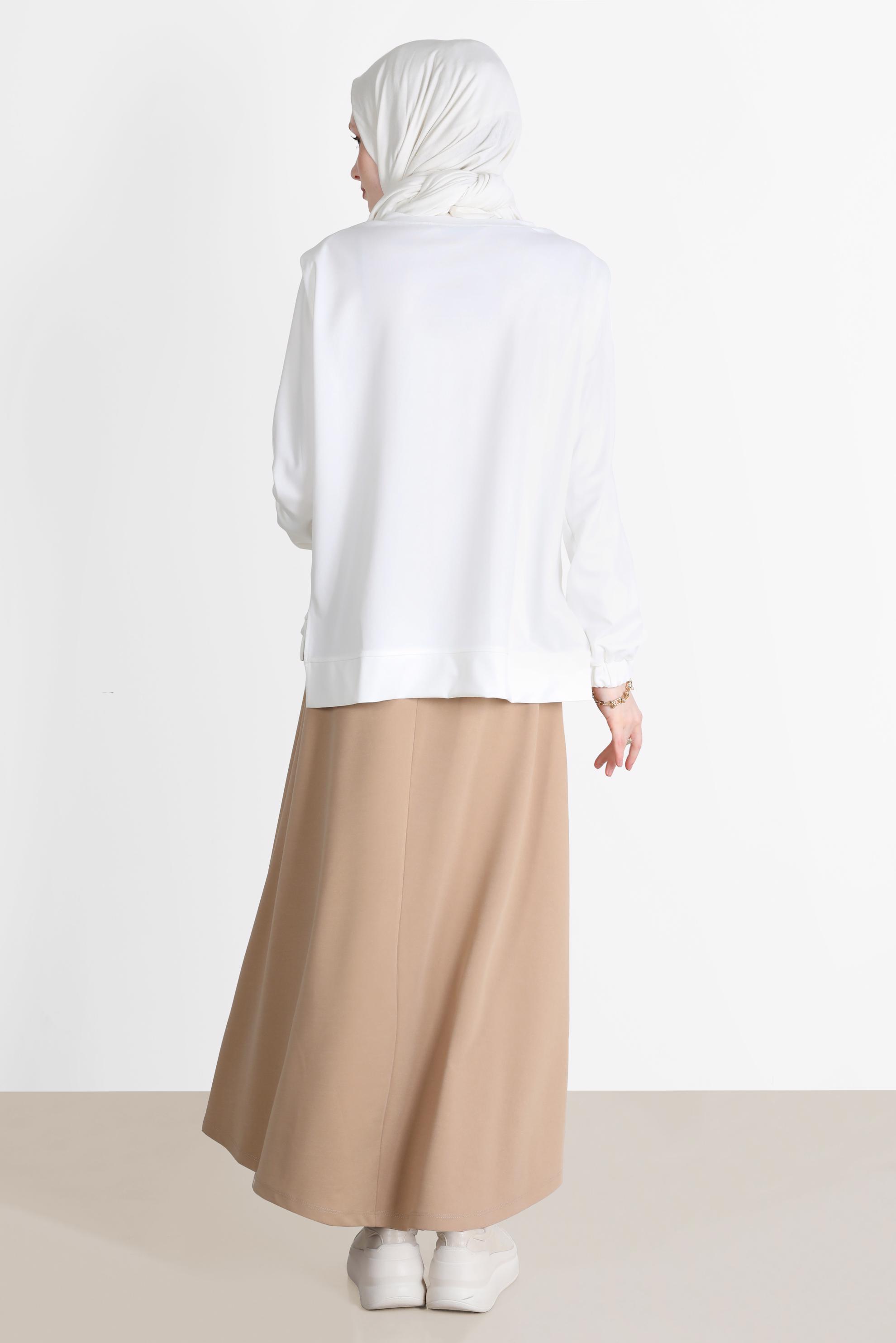 Tesettür giyim KAHVE BASKILI İKİLİ ETEKLİ EŞOFMAN TAKIM 42715 