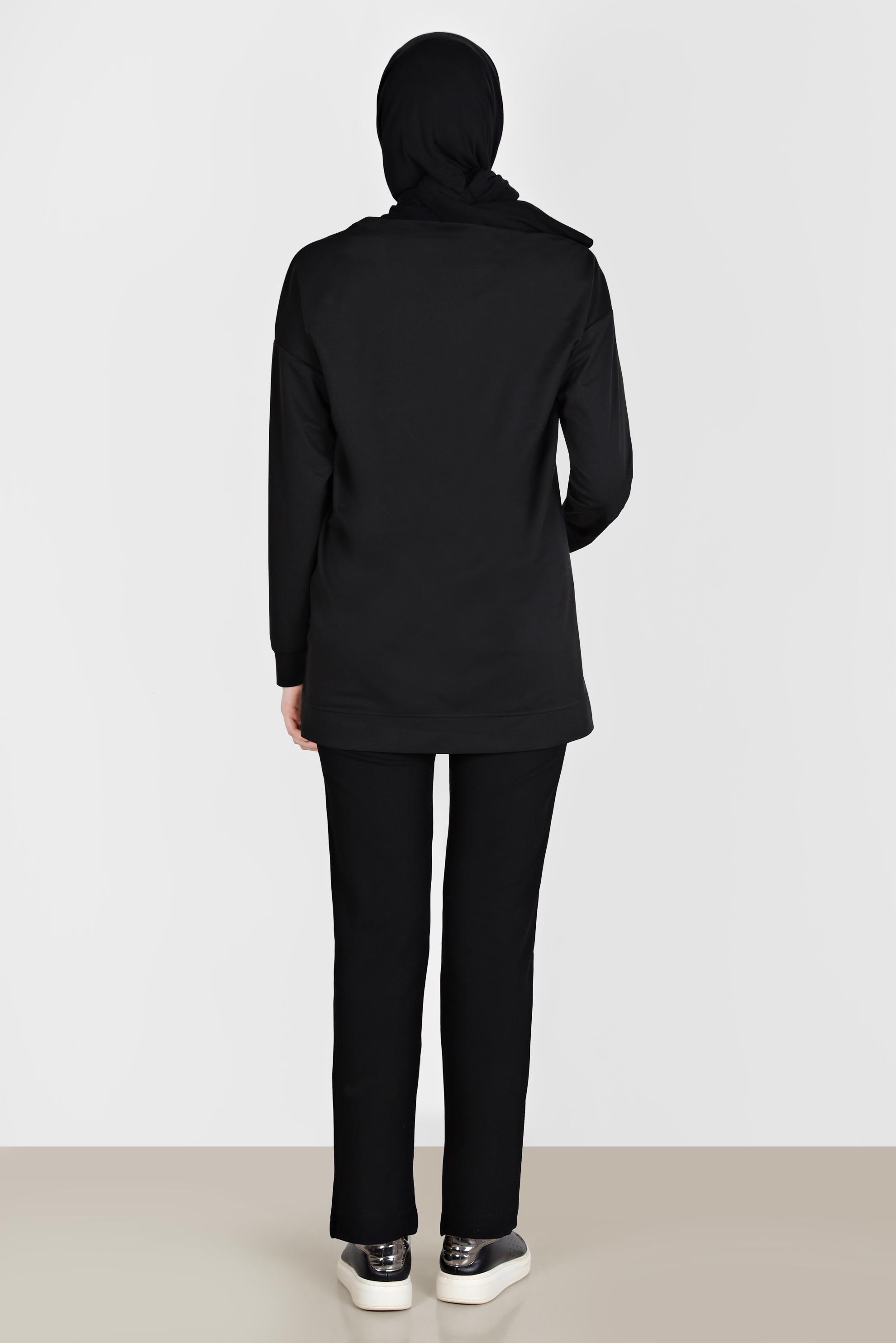 Tesettür giyim SİYAH YAZI BASKILI EŞOFMAN TUNİK 42740 