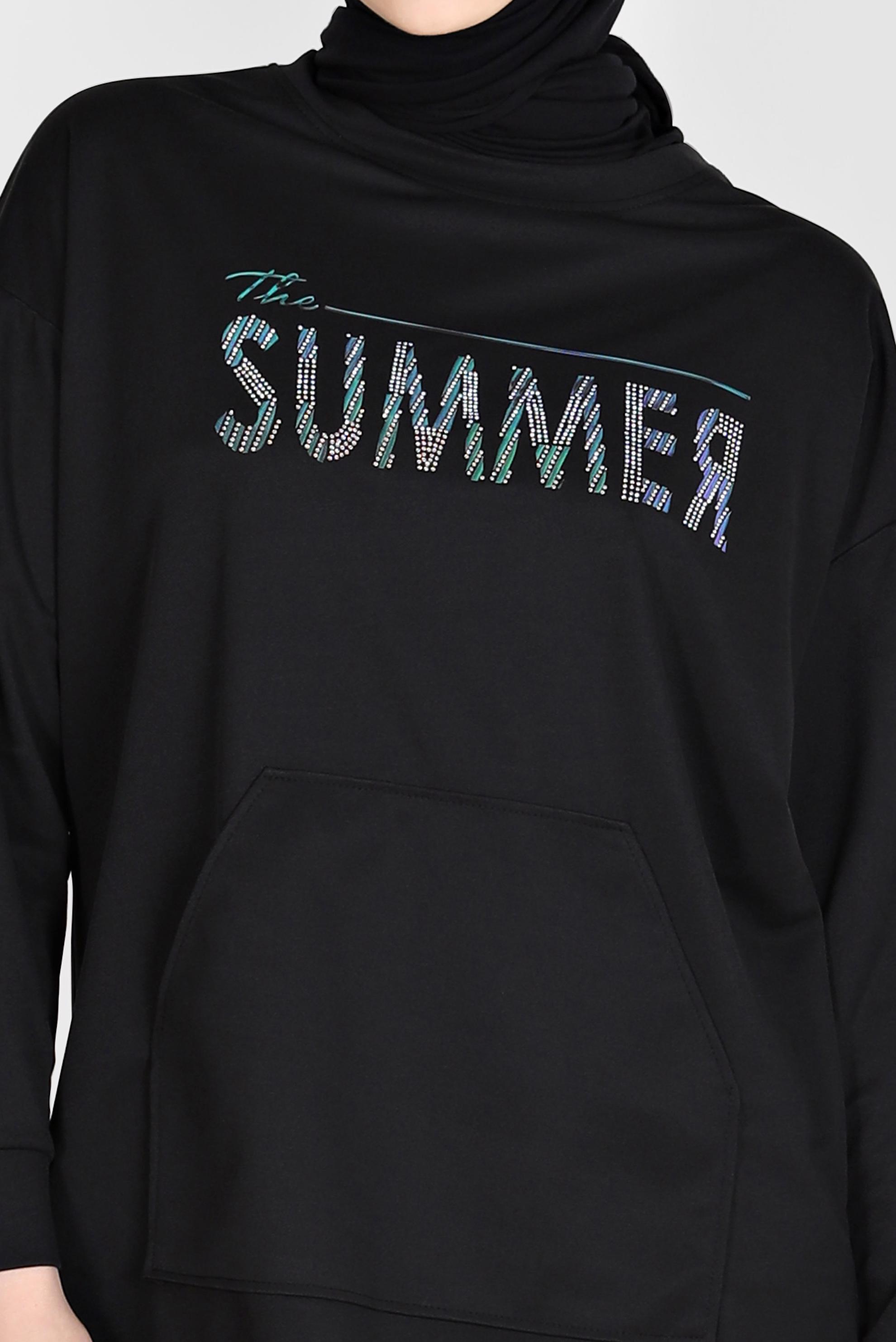 Tesettür giyim SİYAH YAZI BASKILI EŞOFMAN TUNİK 42740 