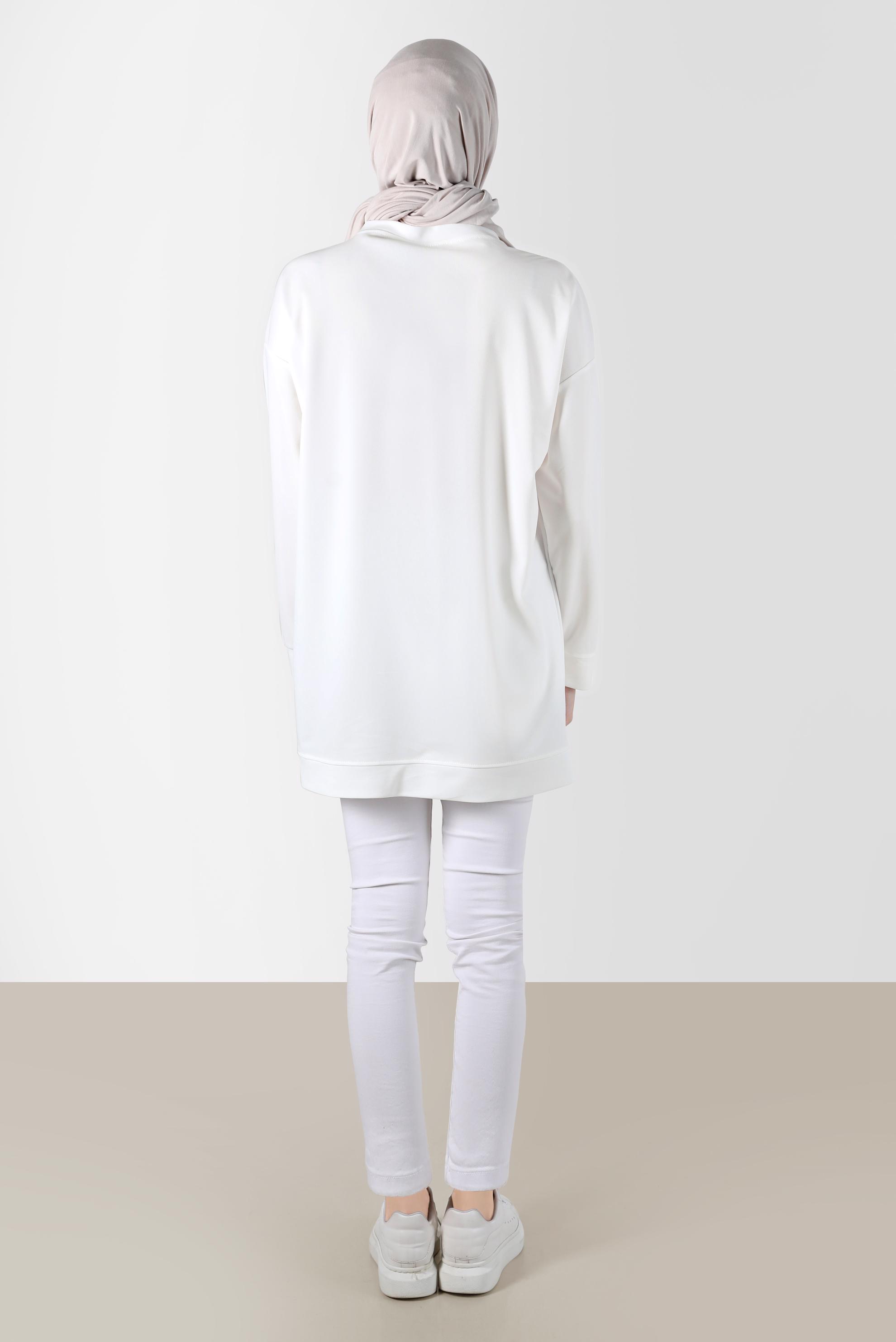 Tesettür giyim BEYAZ YAZI BASKILI EŞOFMAN TUNİK 42740 