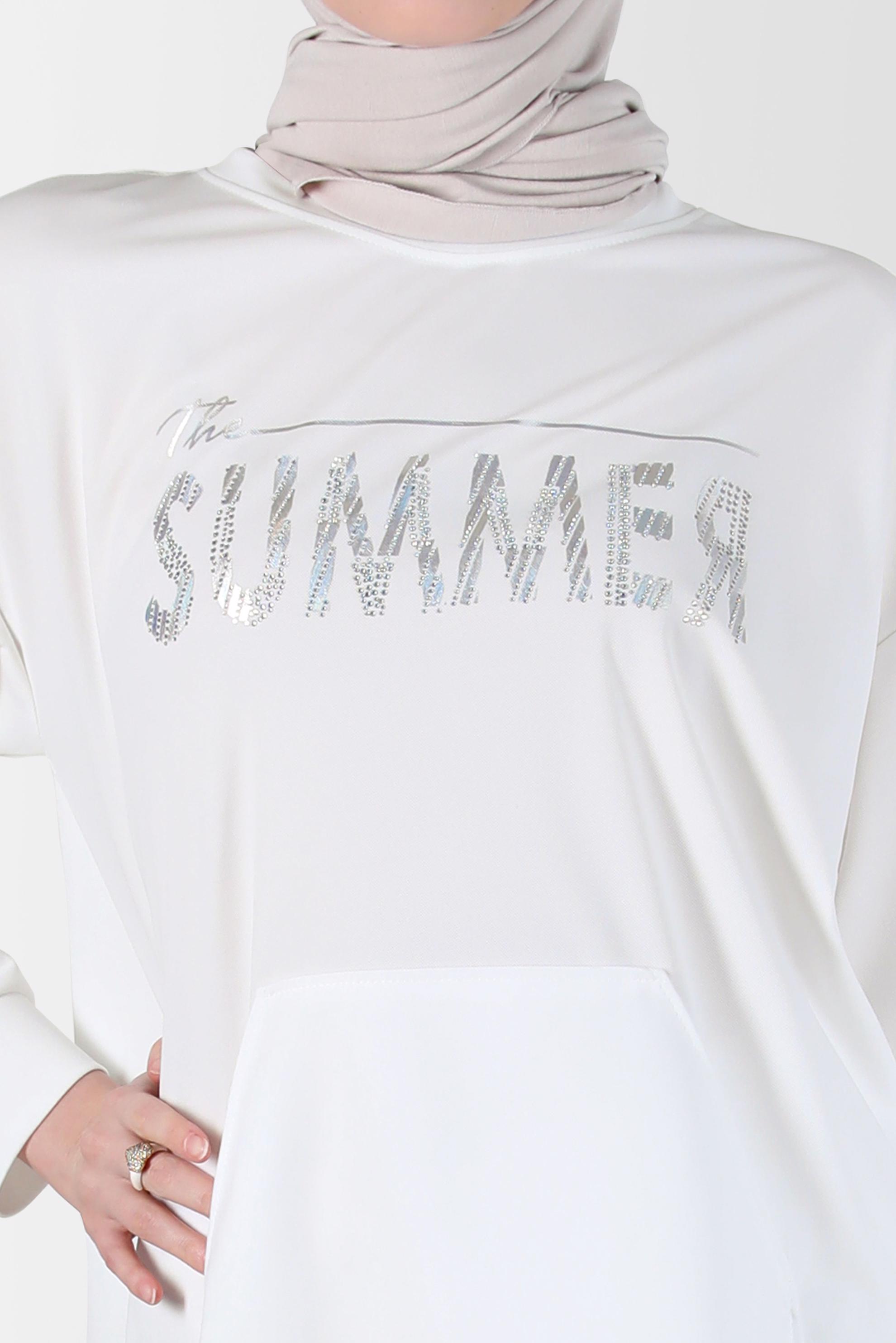 Tesettür giyim BEYAZ YAZI BASKILI EŞOFMAN TUNİK 42740 