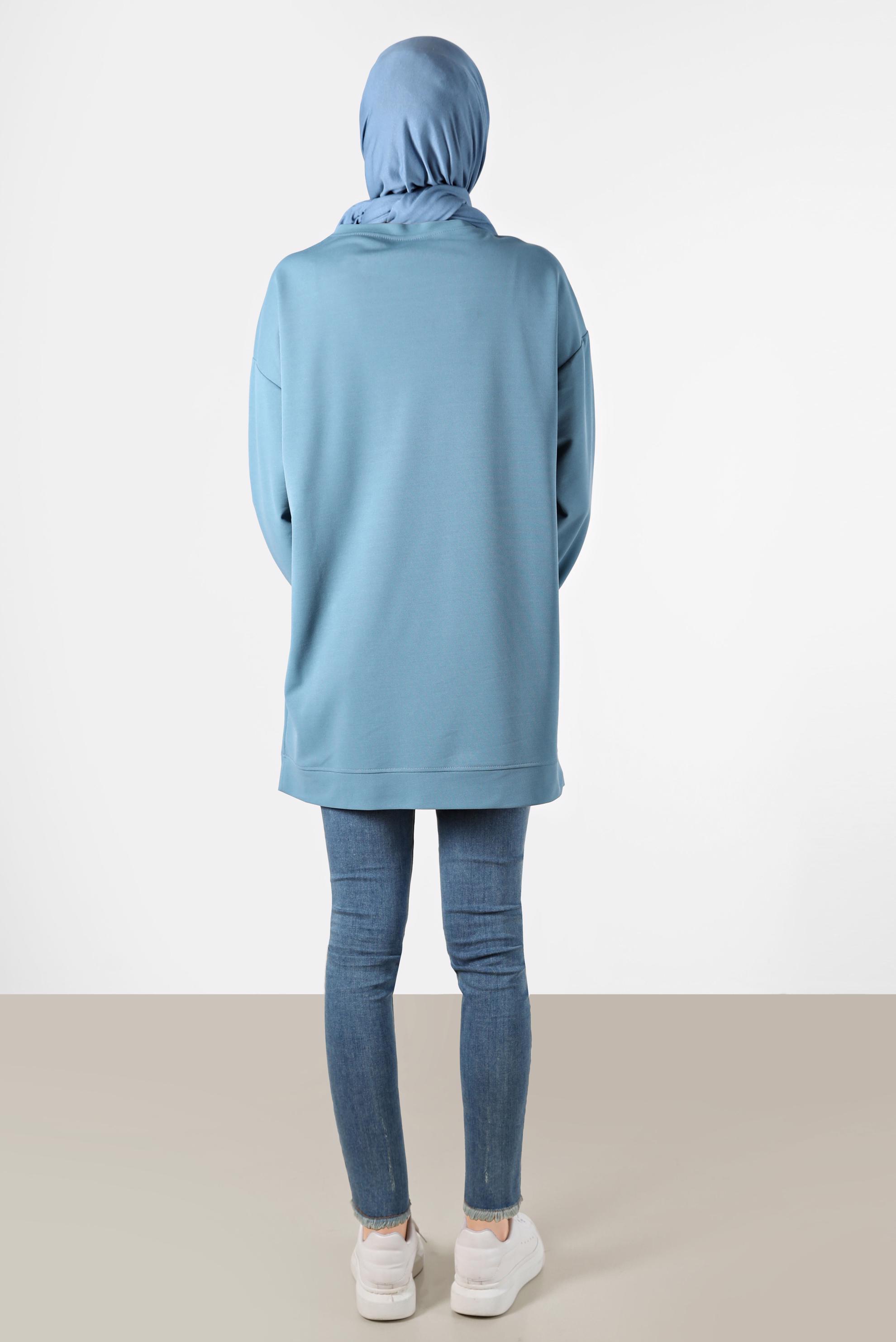 Tesettür giyim MAVİ YAZI BASKILI EŞOFMAN TUNİK 42740 