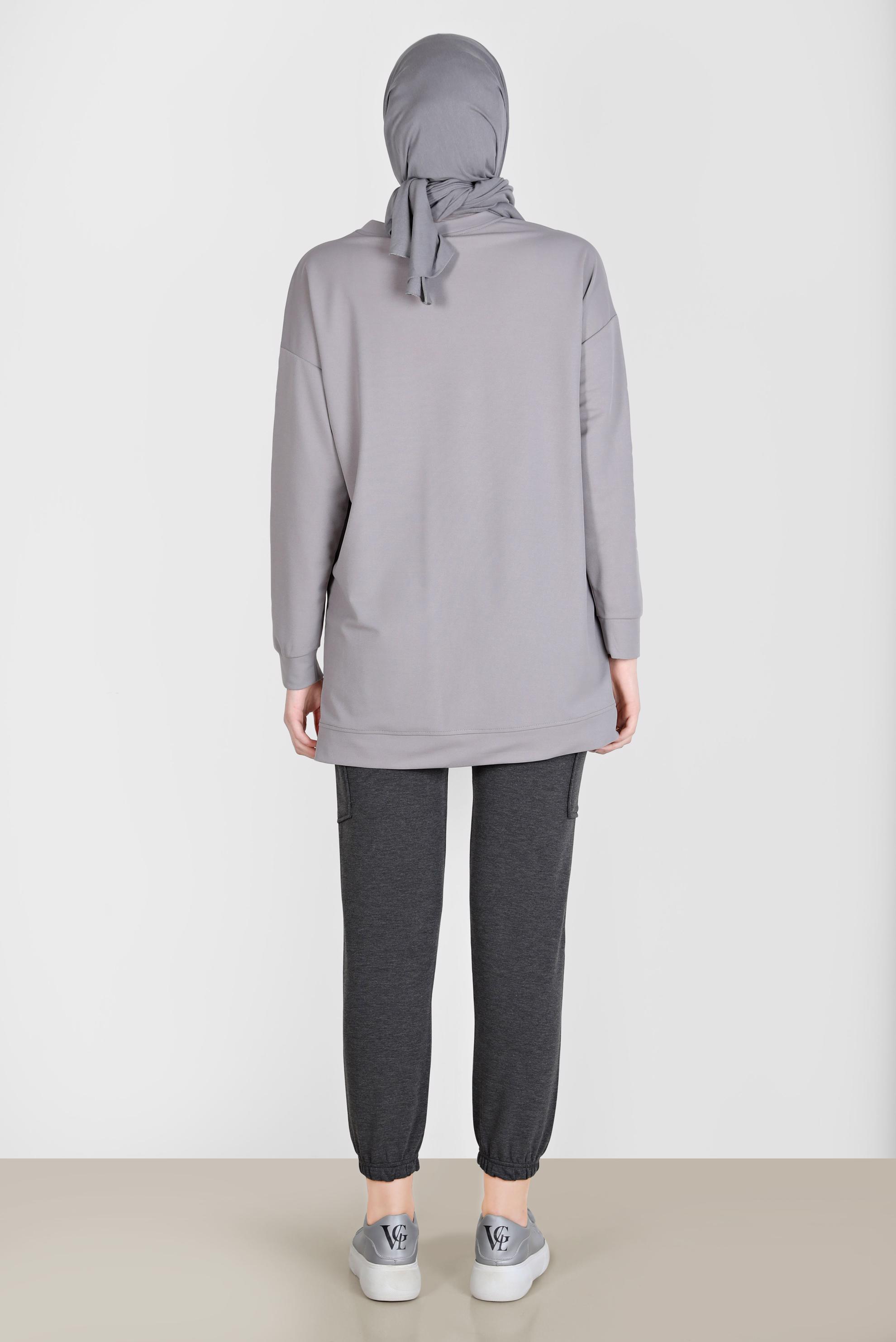 Tesettür giyim GRİ YAZI BASKILI EŞOFMAN TUNİK 42740 