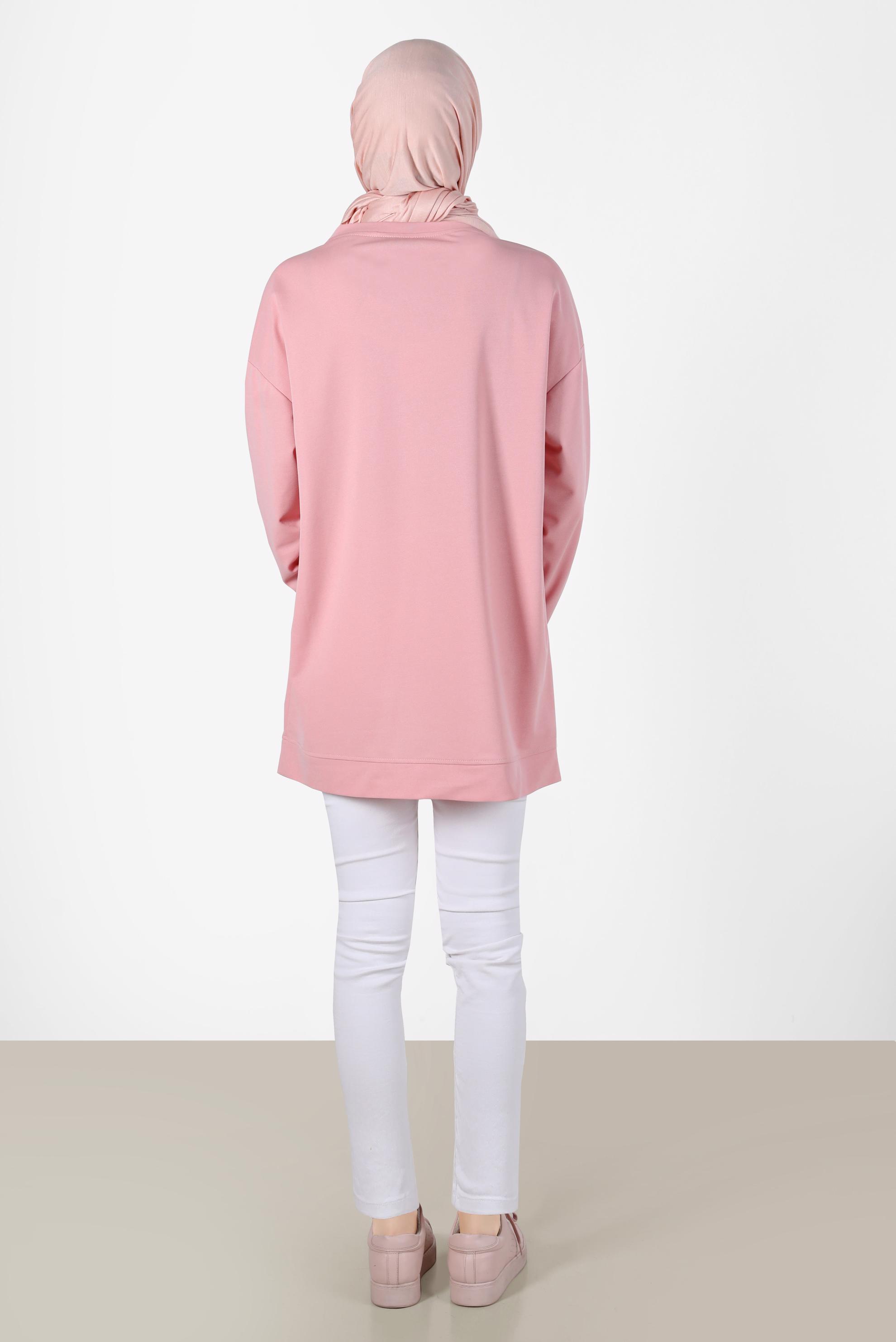 Tesettür giyim PUDRA YAZI BASKILI EŞOFMAN TUNİK 42740 